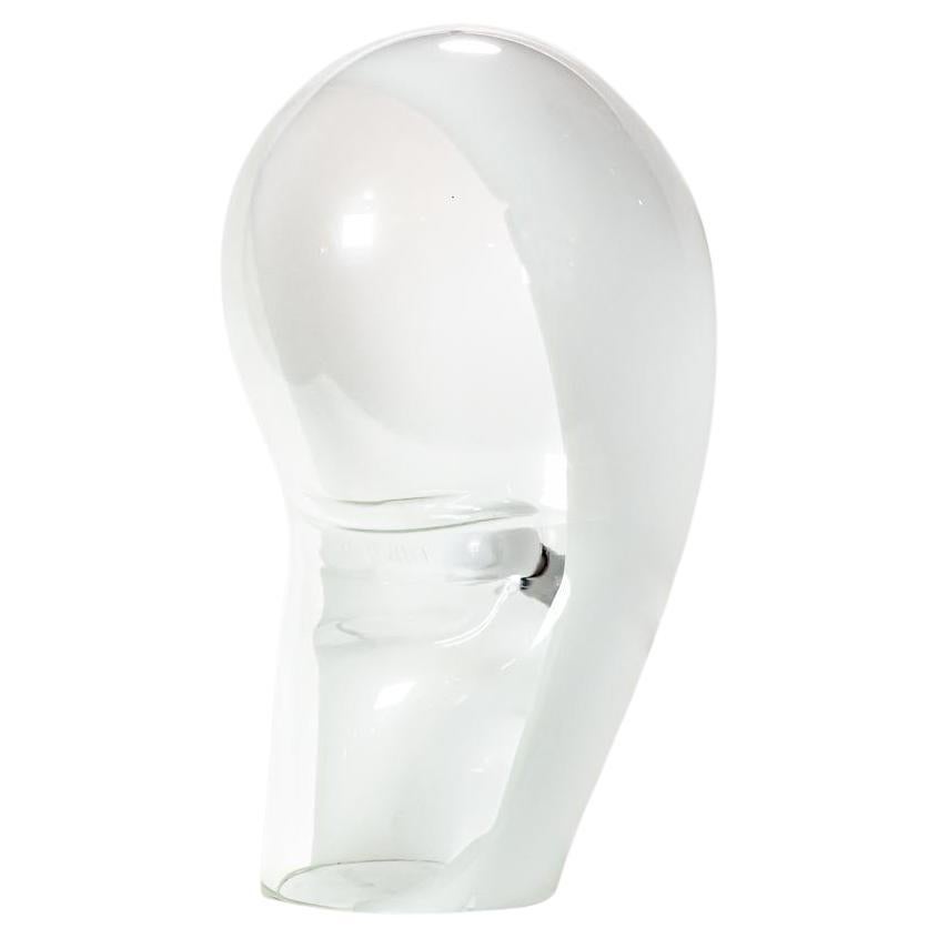 60s Vintage Table Lamp Blown White Clear Glass Italian Design by Vistosi Murano