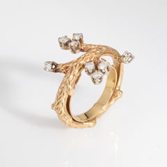60s Vintage Tree Branch Ring Sz 5 Diamond 14k Yellow Gold Estate Fine Jewelry