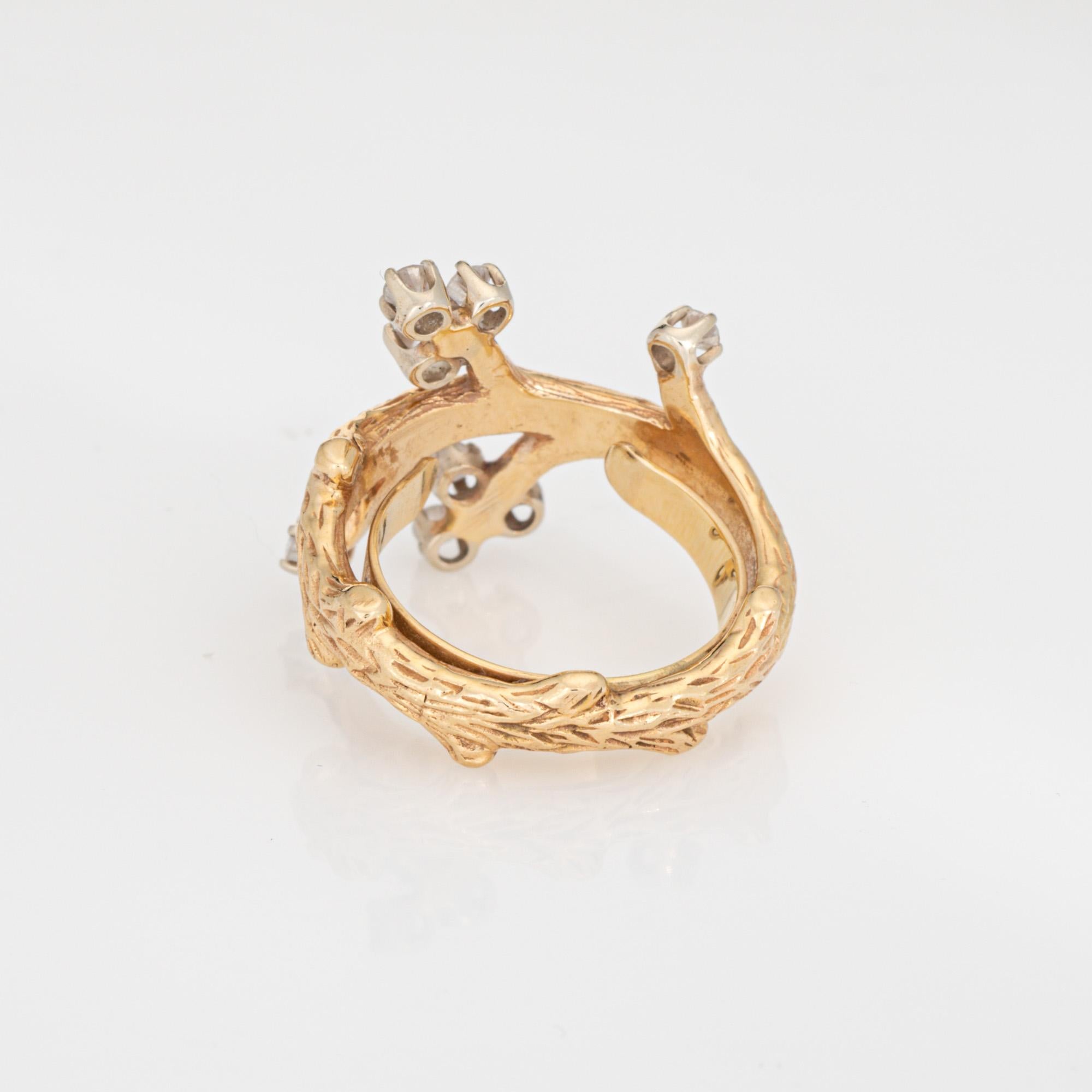 Anello vintage anni '60 con ramo d'albero Sz 5 Diamante 14k Oro giallo Estate Jewelry In condizioni buone in vendita a Torrance, CA