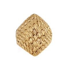 60s Vintage Woven Dome Ring 18k Yellow Gold Sz 6 Fine Cocktail Estate Jewelry