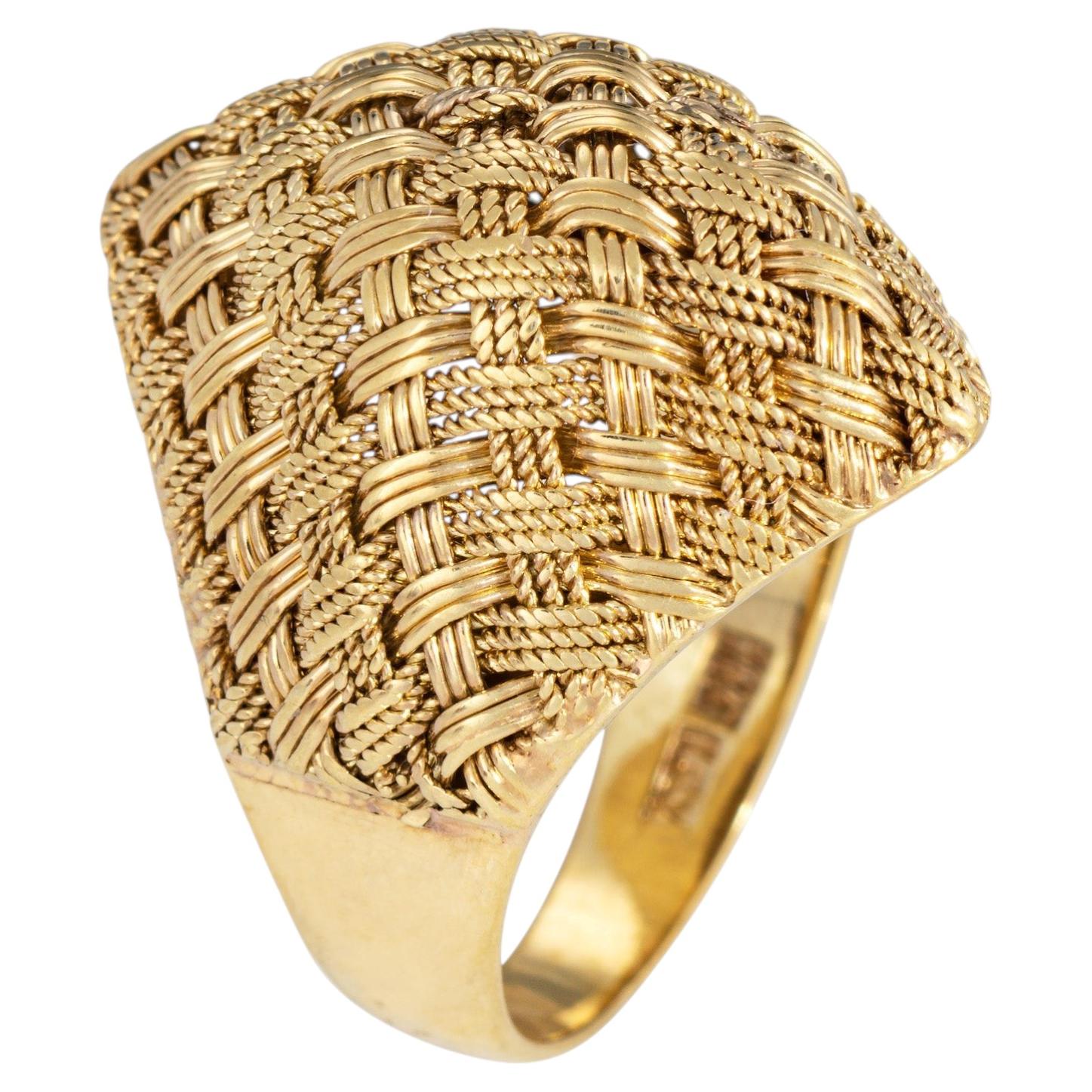 60s Vintage Woven Dome Ring 18k Yellow Gold Sz 6 Fine Cocktail Estate Jewelry