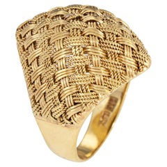 60s Vintage Woven Dome Ring 18k Yellow Gold Sz 6 Fine Cocktail Estate Jewelry