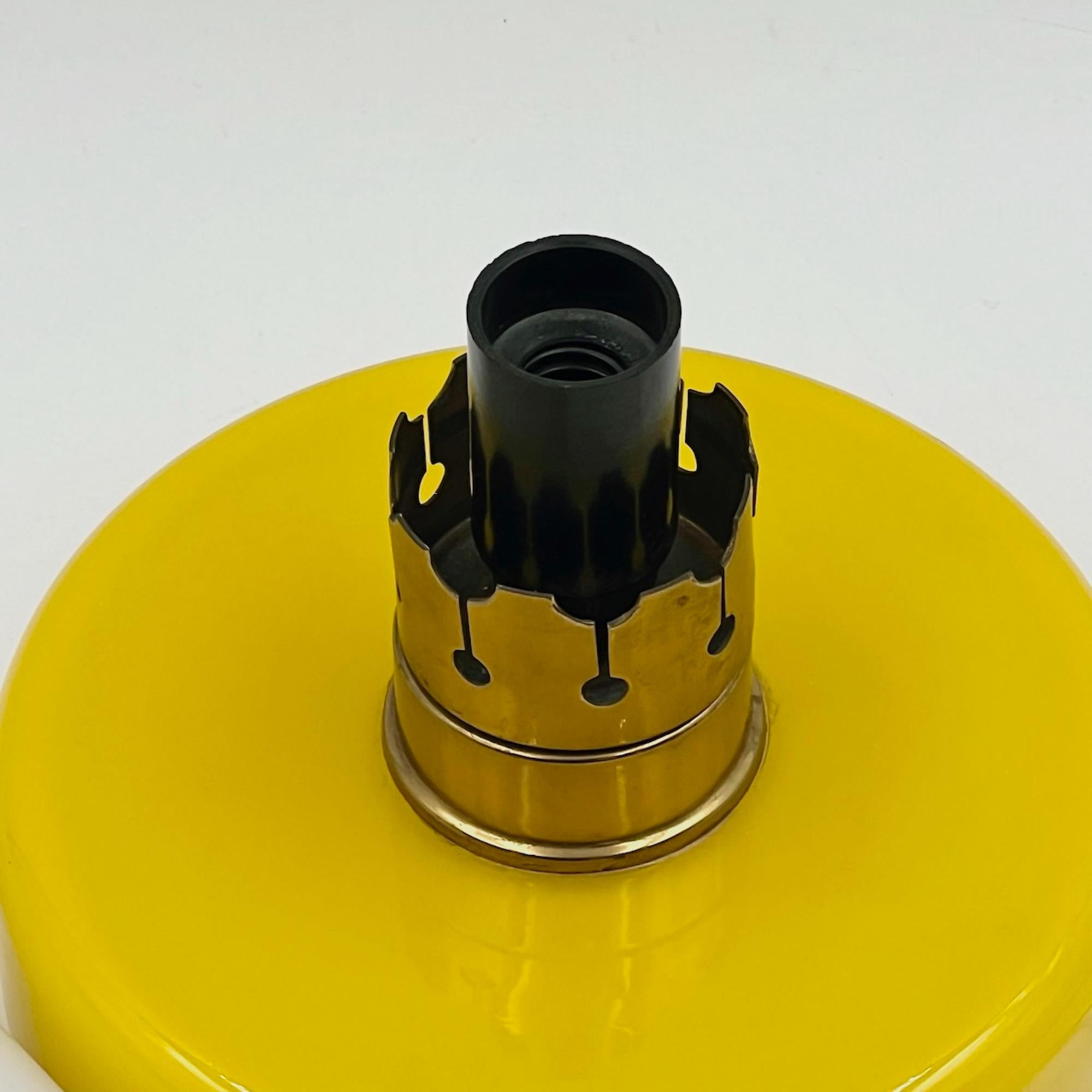 60s Vintage Yellow Glass Lamp with Satin-Finished Shade and Golden Metal Details 3