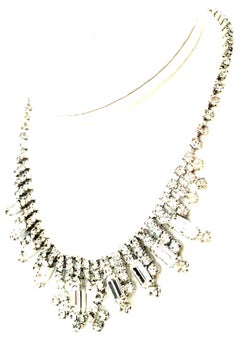 60'S Weiss Style Silver & Austrian Crystal "Diamond" Rhinestone Choker Necklace
