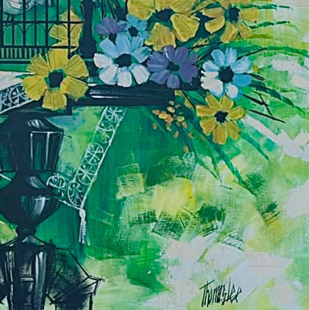 60s XL Thomas Lee Mid Century Modern Floral  Oil Painting Signed Framed In Good Condition For Sale In St.Petersburg, FL