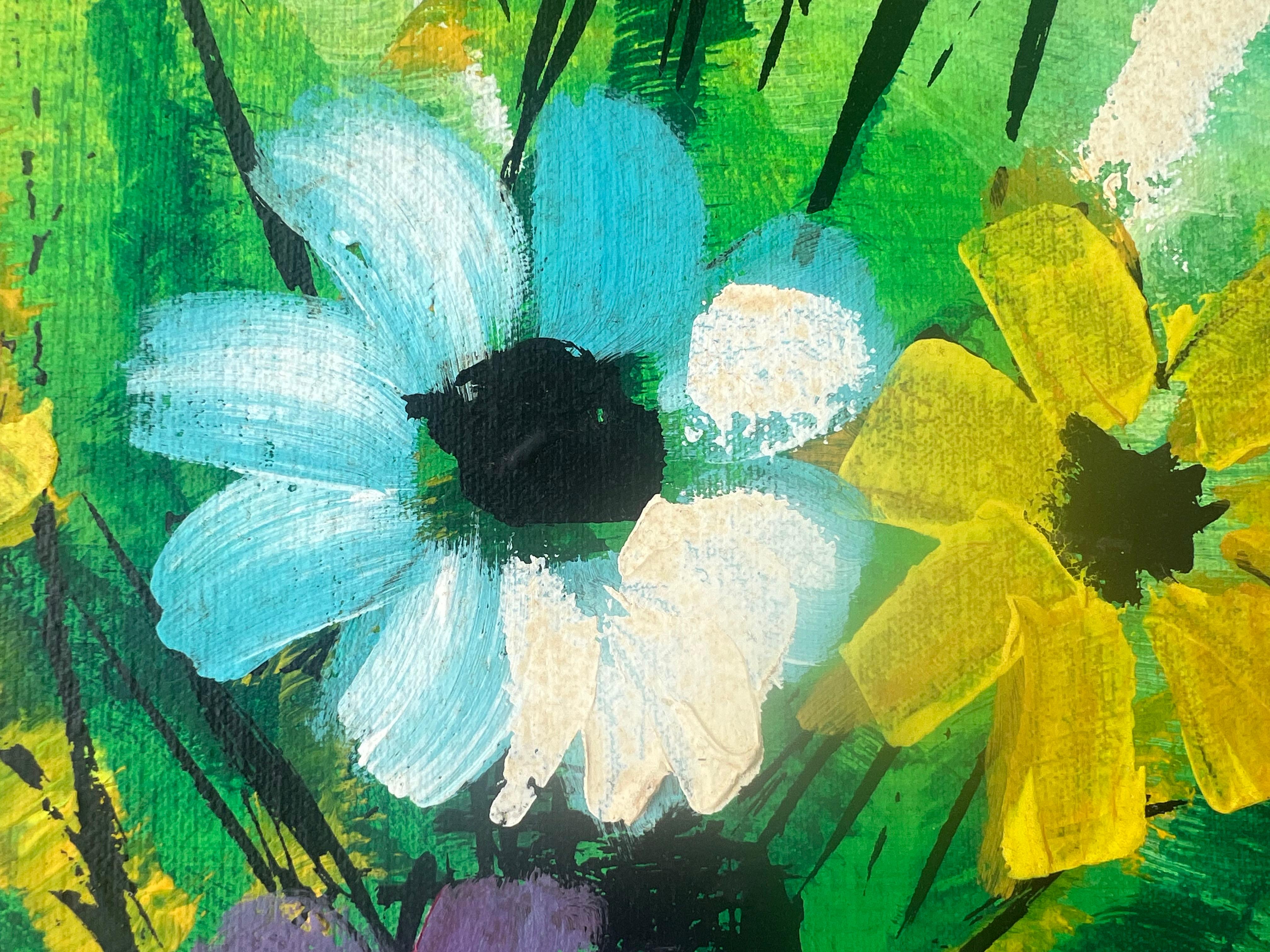 60s XL Thomas Lee Mid Century Modern Floral  Oil Painting Signed Framed For Sale 4