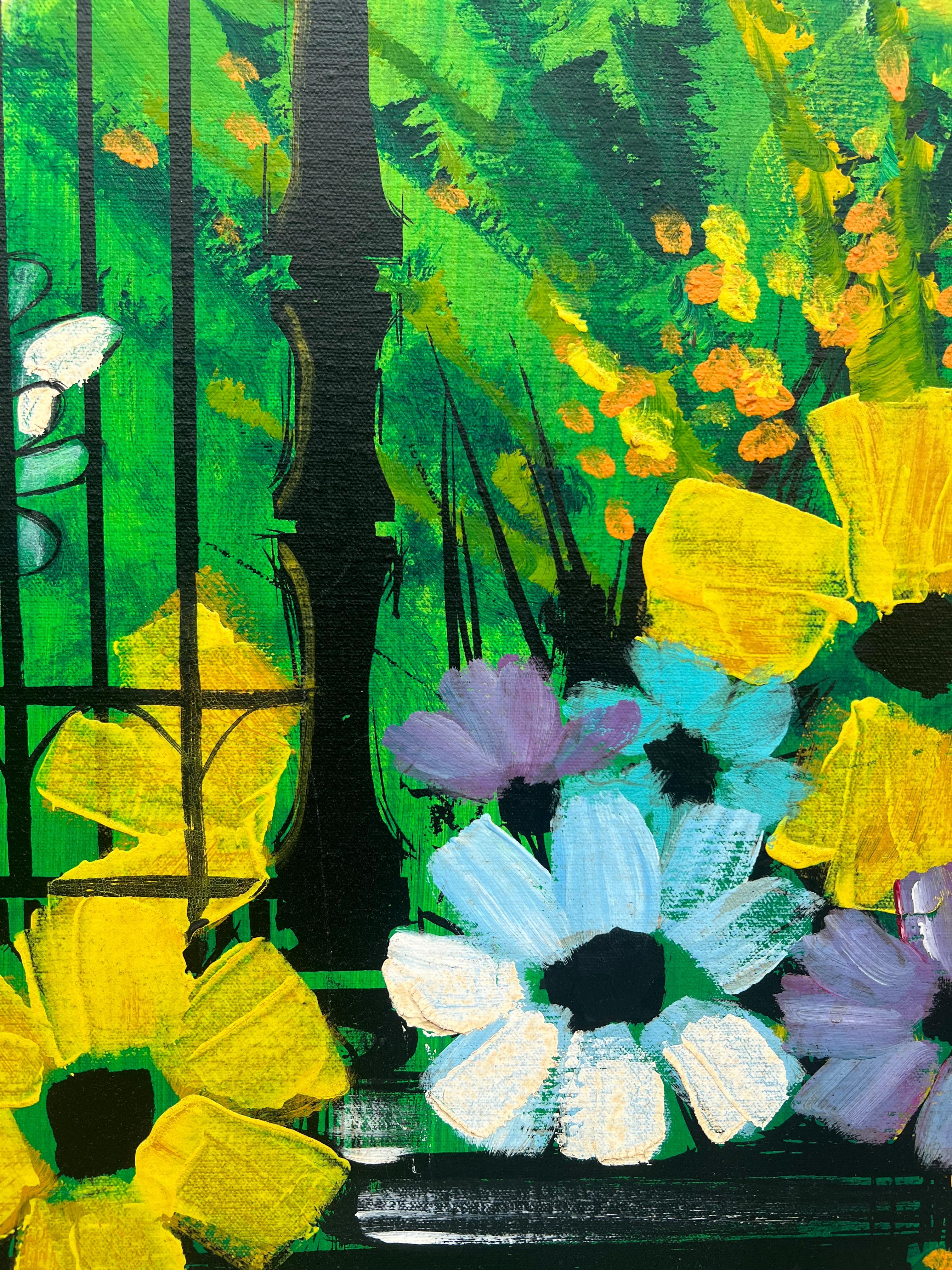 60s XL Thomas Lee Mid Century Modern Floral  Oil Painting Signed Framed For Sale 2