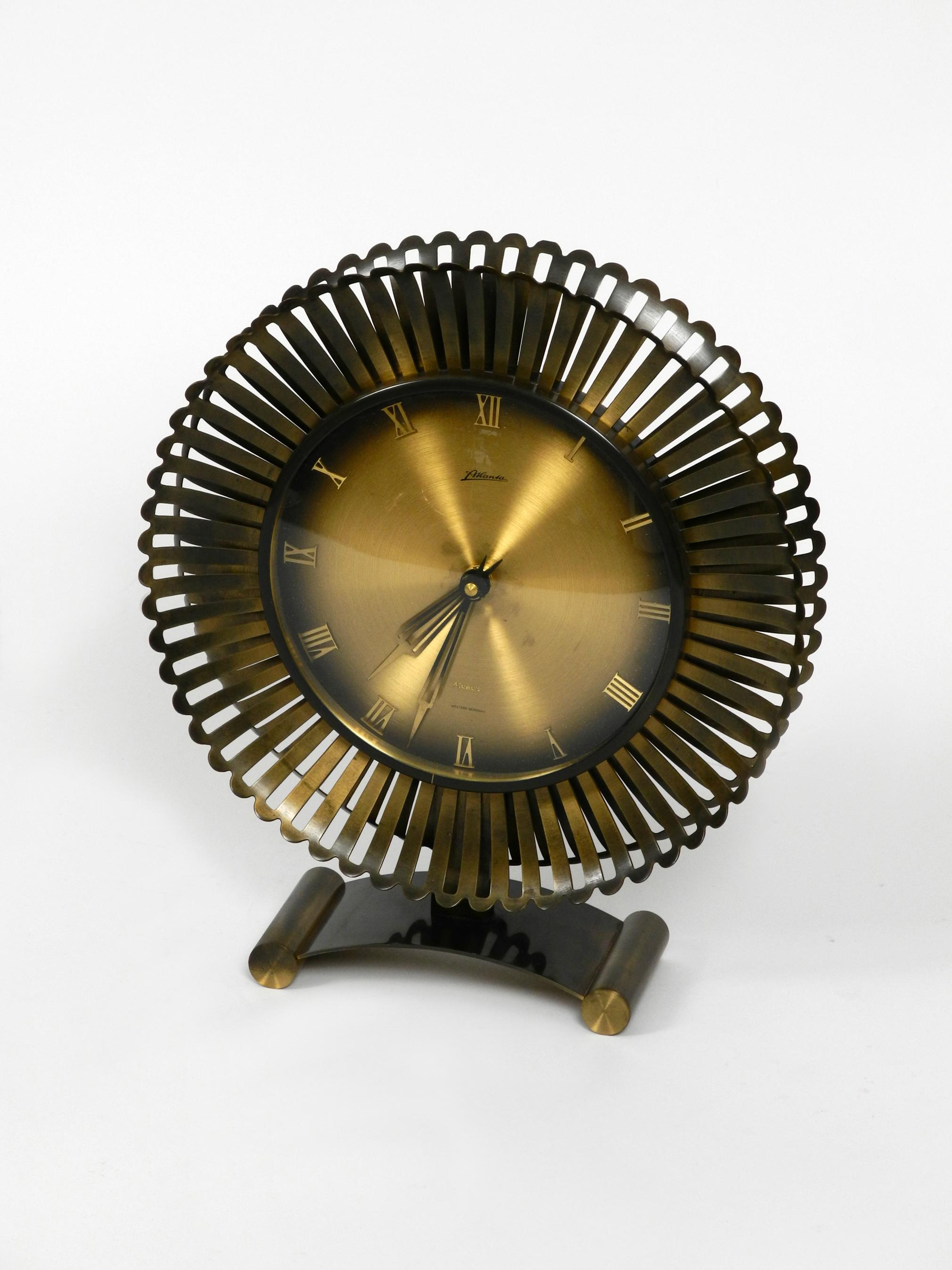 German 1960s Extra Large Brass Atlanta Universe Sunburst Table Clock