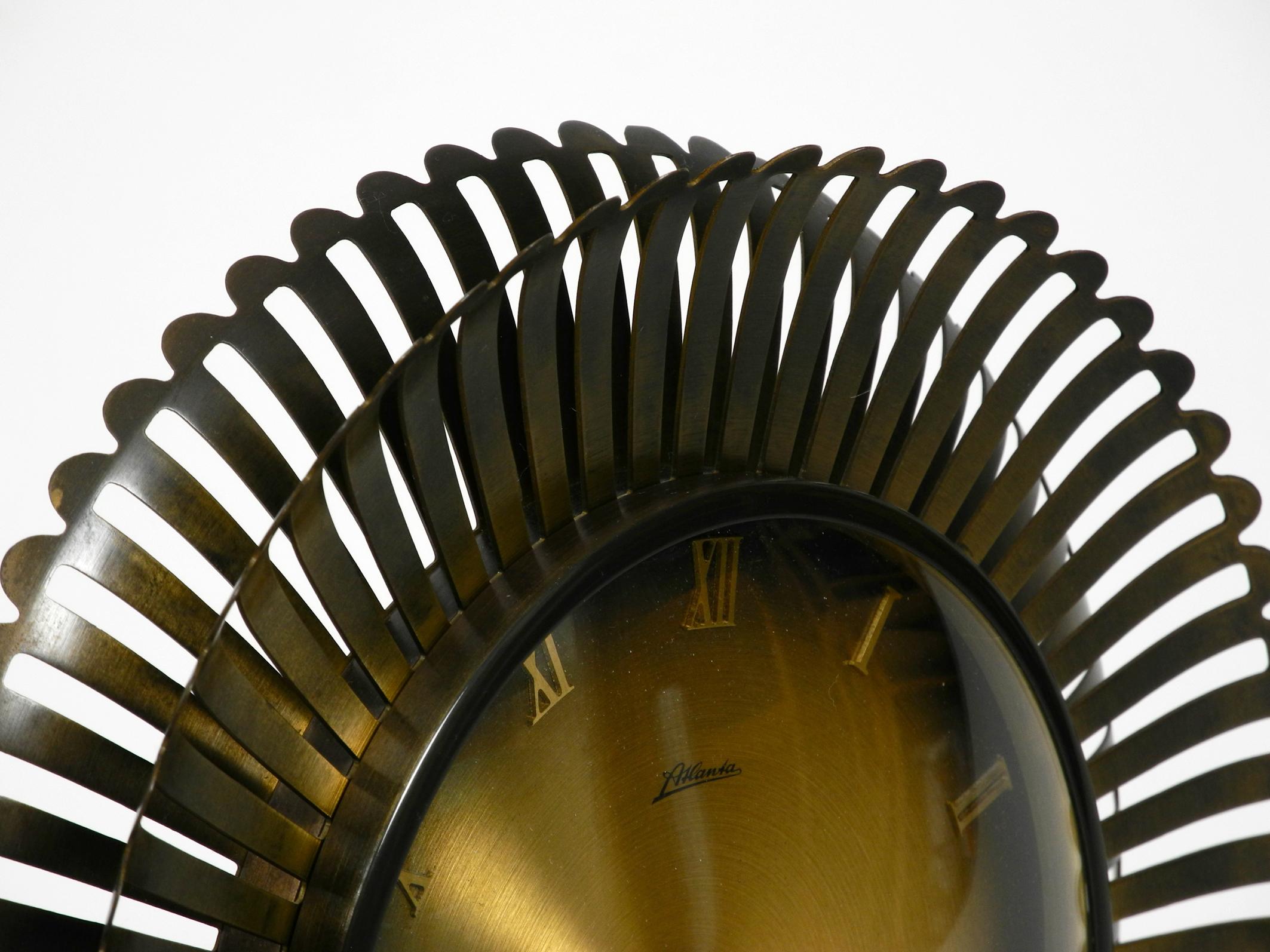 1960s Extra Large Brass Atlanta Universe Sunburst Table Clock 1