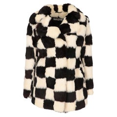 Used 60s Yves Saint Laurent fox fur coat with black and white checkered pattern
