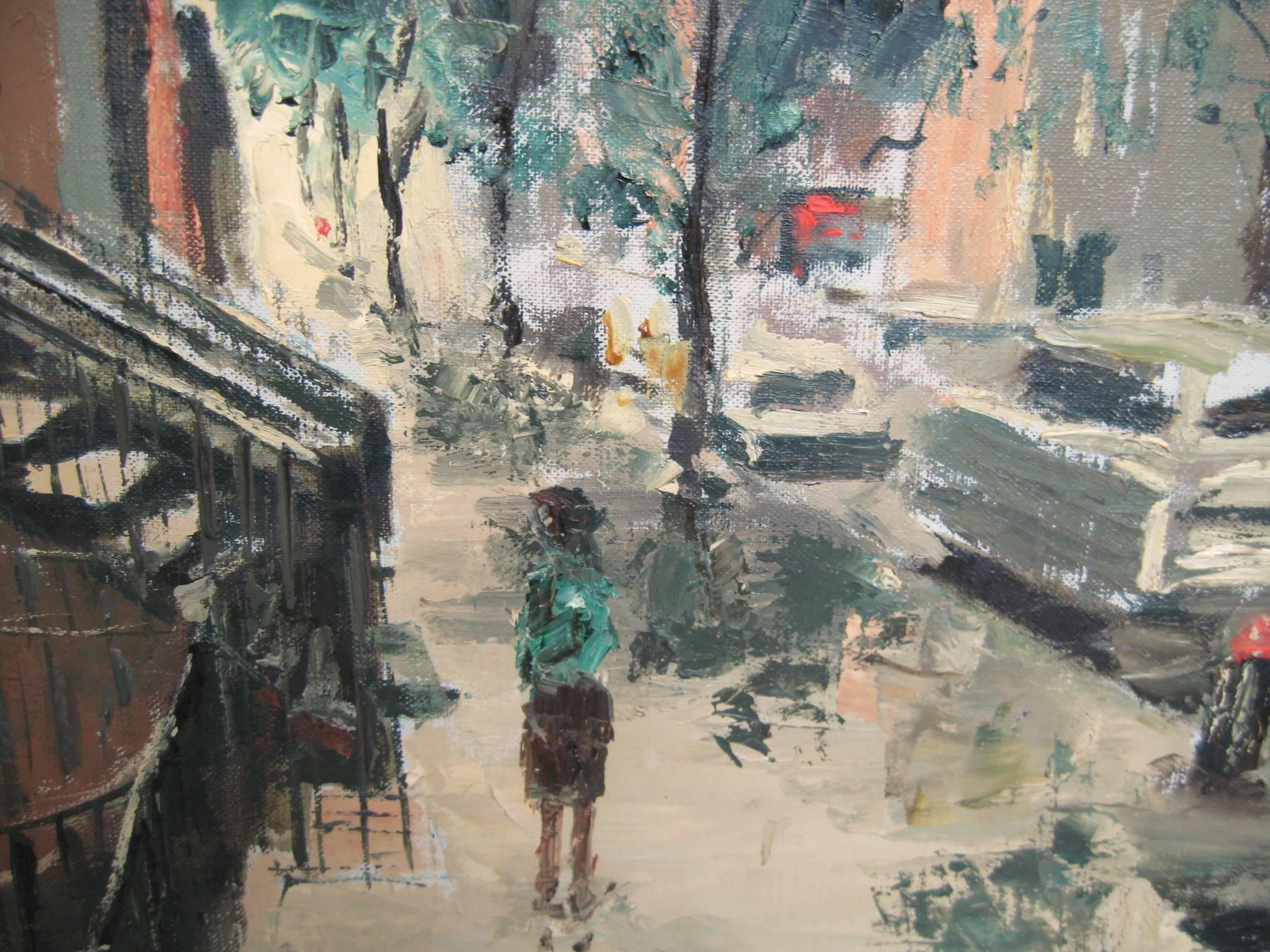 Maravillosa representación de la calle 60 entre Park Ave y Lexington Ave. Óleo sobre lienzo
Mide 28 3/8 pulg. x 24 3/8 pulg. x 1 pulg. y pinta 22 pulg. x 18 pulg.
Maravillosa capa callejera de mediados de siglo de NYC.
 Firmado. Melvin N. Jennings 