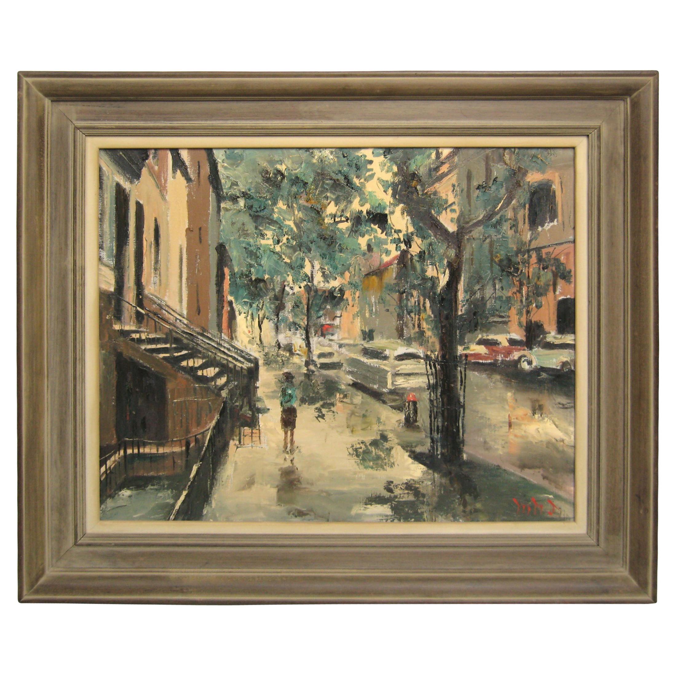 60th St Park Ave y Lexington Ave Óleo sobre lienzo Mediados de siglo Nueva York en venta