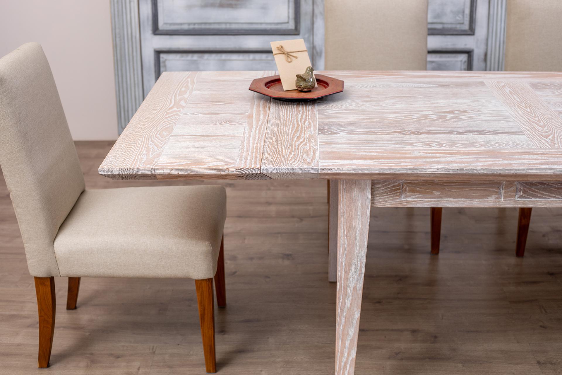 Asian Solid Oak Extension Dining Table in Sandblasted Sun Bleached For Sale