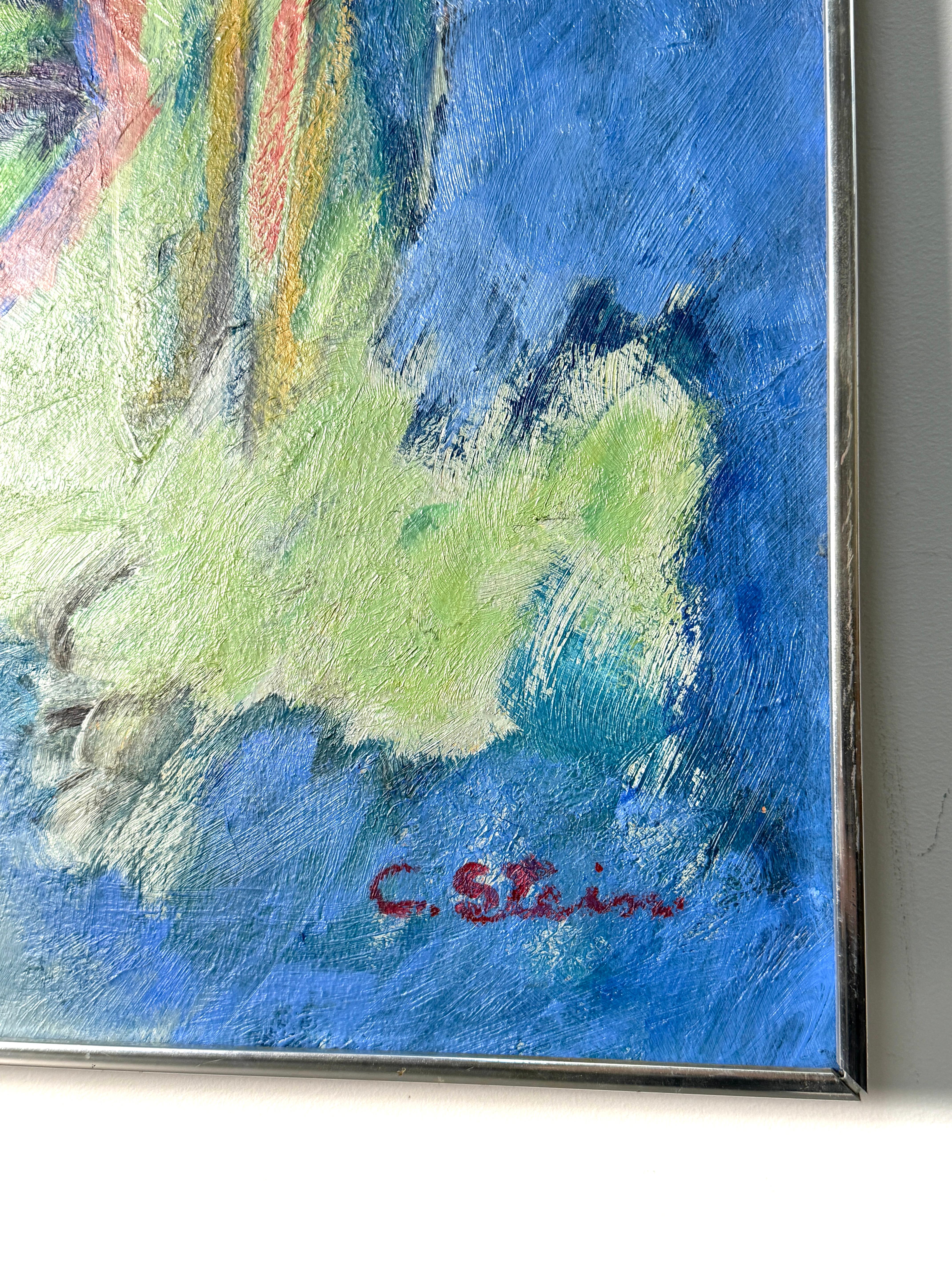 Grande peinture à l'huile abstraite moderne mi-siècle moderne, 60x48, années 1960 en vente 4