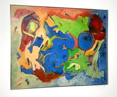 60x48 Large Multi Color Mid Century Modern Original Abstract Oil Painting 1960s