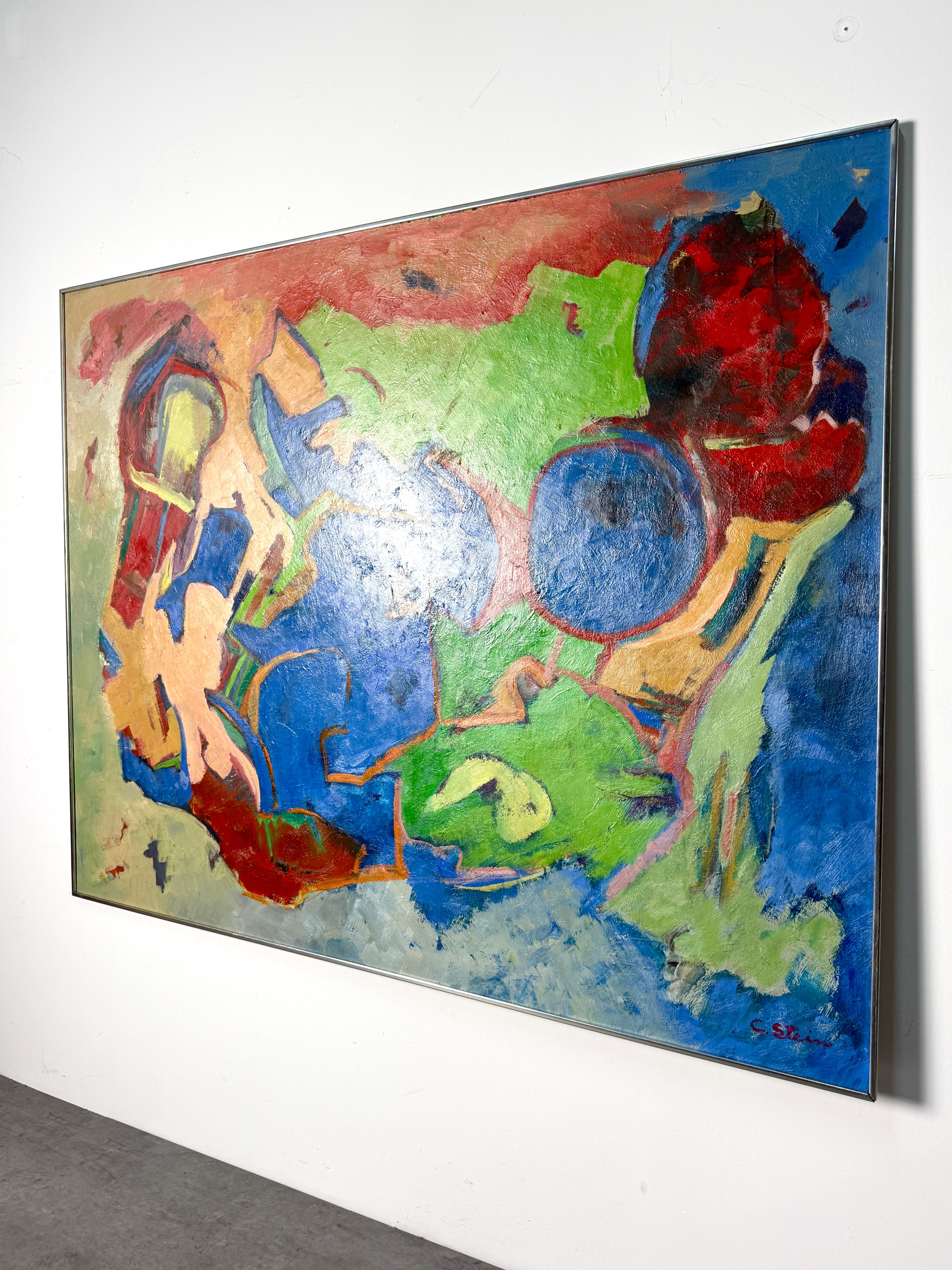 Mid-Century Modern Grande peinture à l'huile abstraite moderne mi-siècle moderne, 60x48, années 1960 en vente