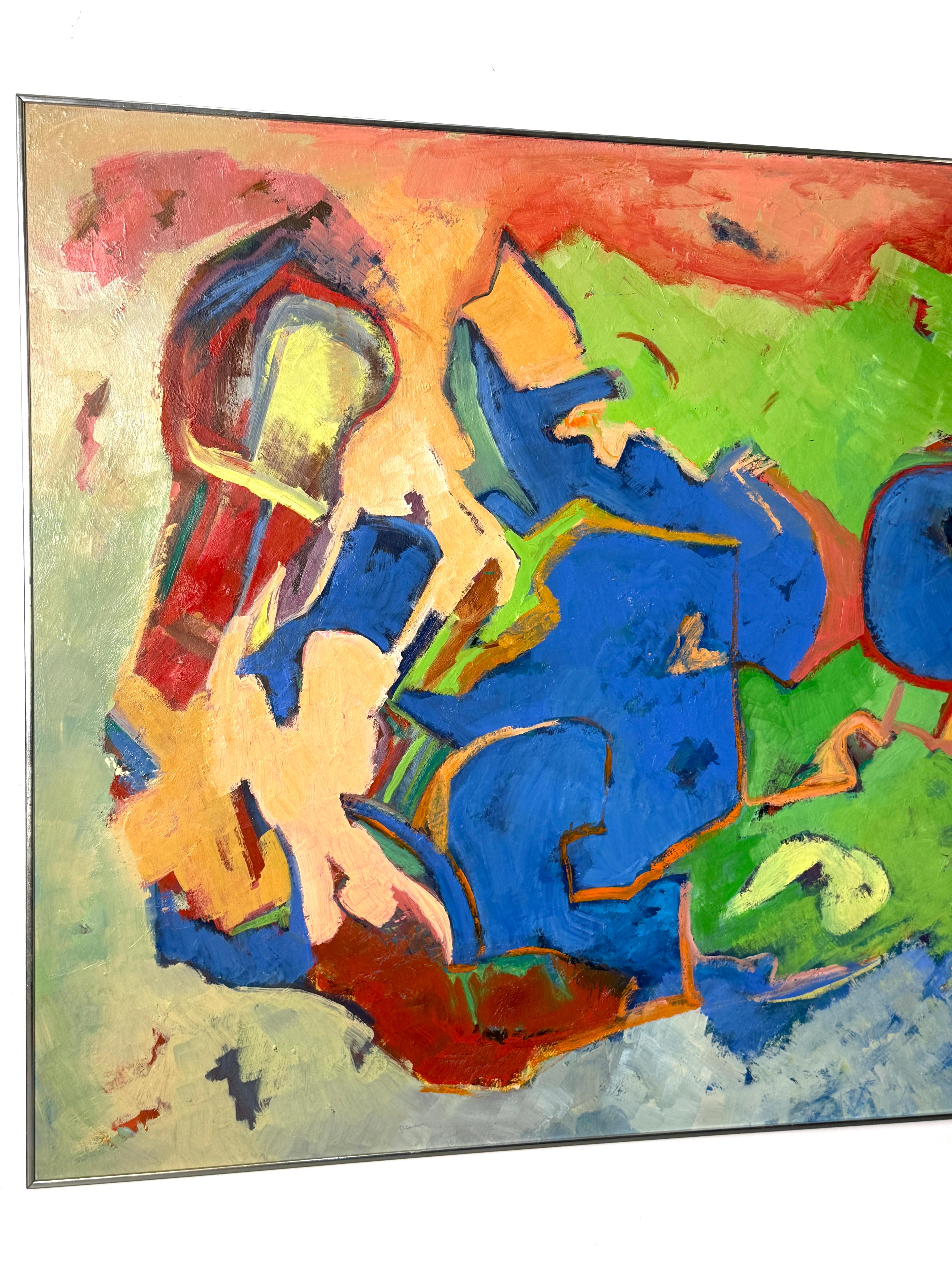Grande peinture à l'huile abstraite moderne mi-siècle moderne, 60x48, années 1960 Bon état - En vente à Troy, MI