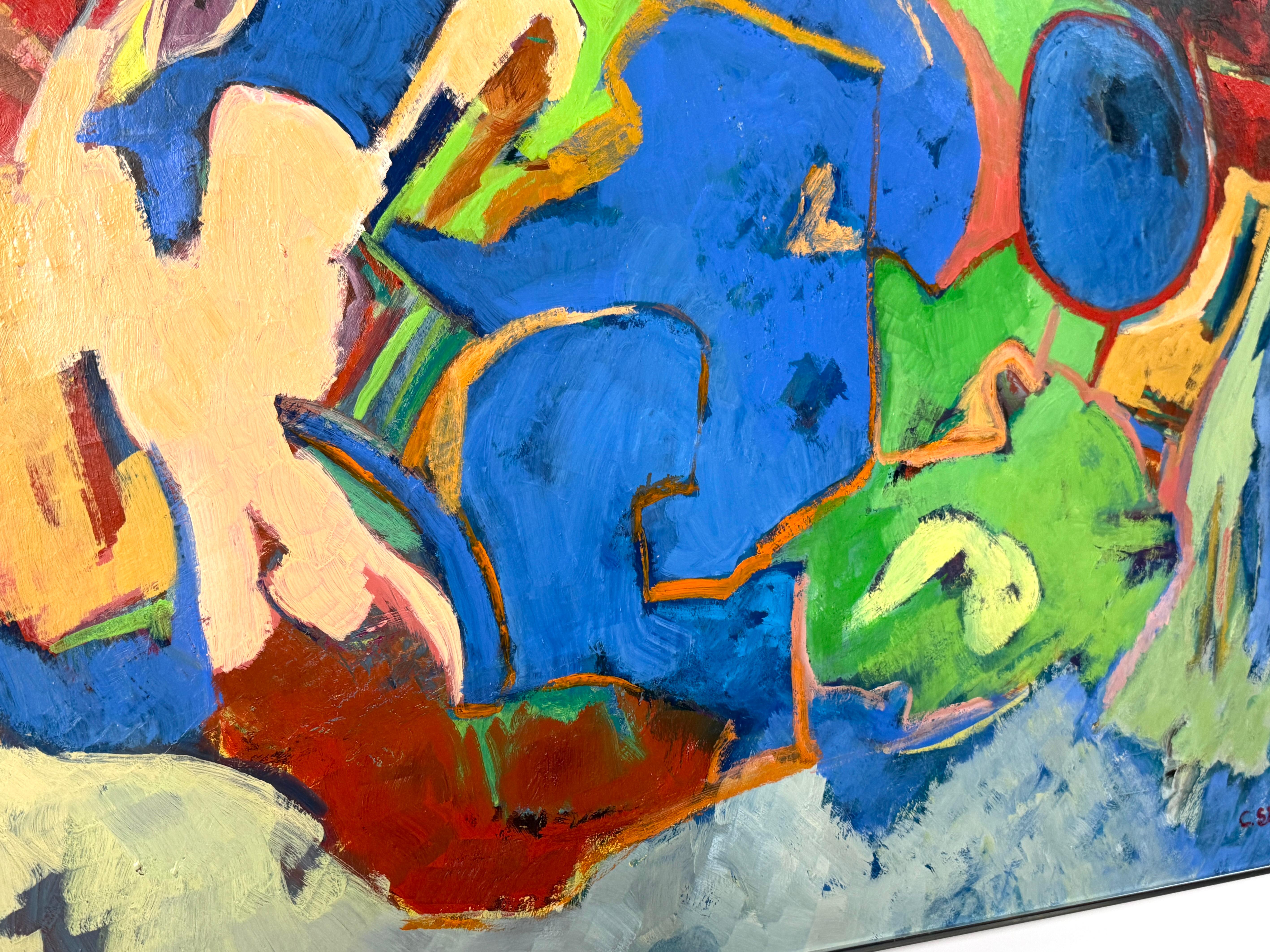 Peinture Grande peinture à l'huile abstraite moderne mi-siècle moderne, 60x48, années 1960 en vente