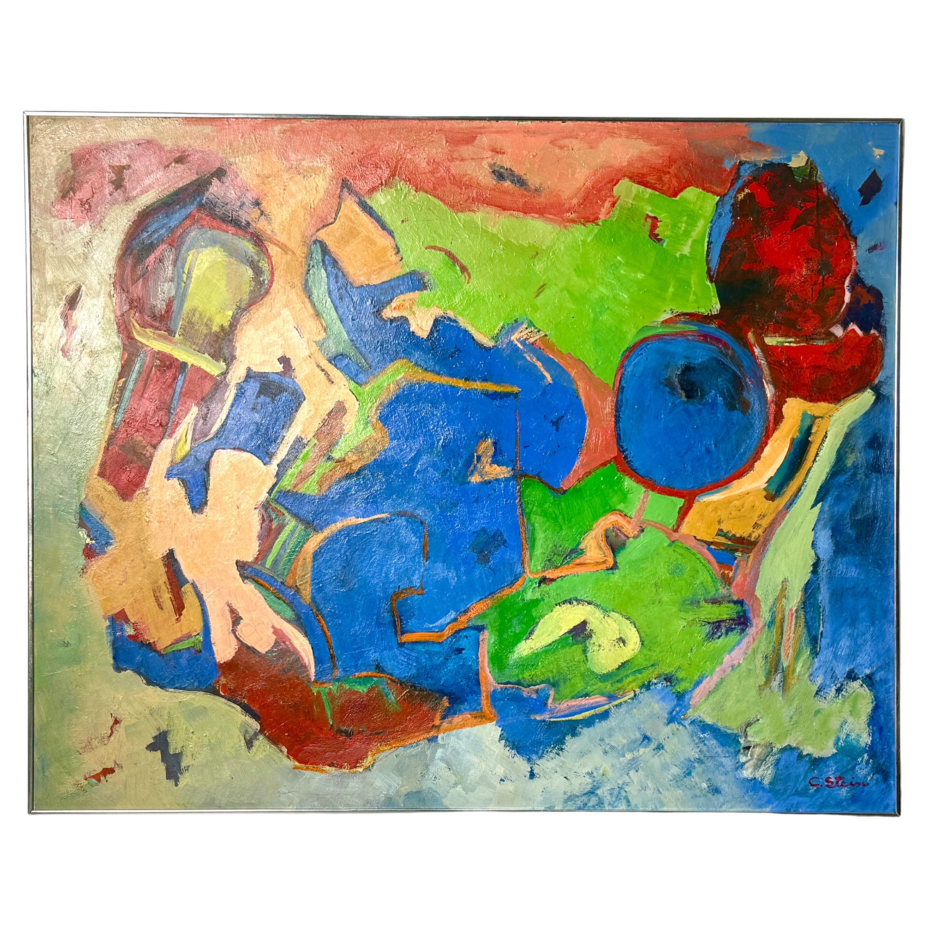 60x48 Grande pittura ad olio astratta originale del 1960 a più colori del Mid Century Modern