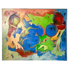 Grande peinture à l'huile abstraite moderne mi-siècle moderne, 60x48, années 1960