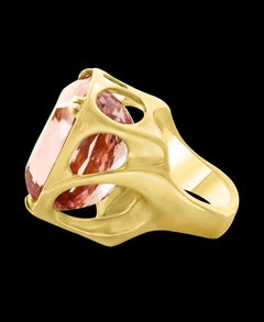 61 Carat Cushion Shape Morganite Cocktail Ring 14 Karat Yellow Gold Estate