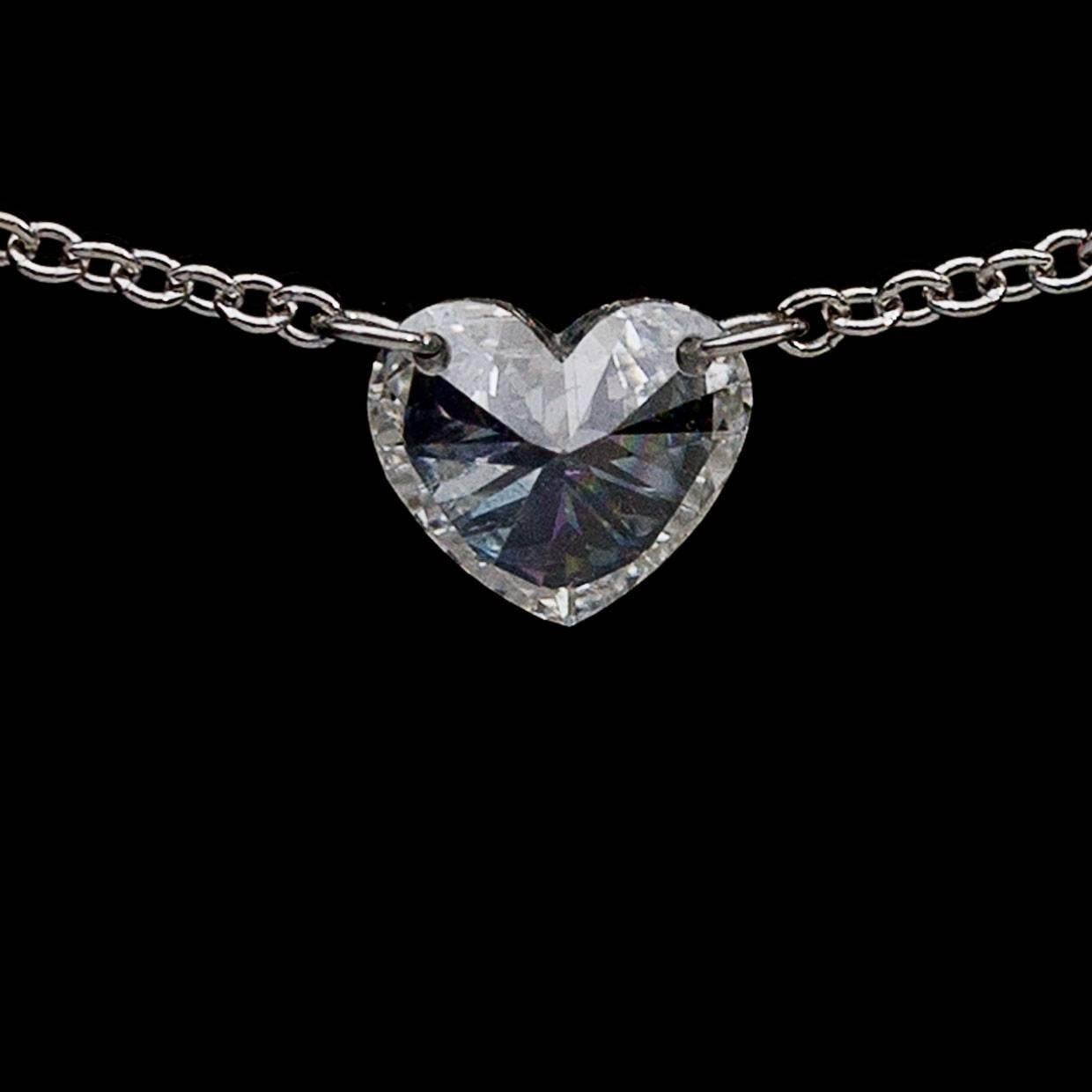 Women's .61 Carat Heart Diamond 14 Karat White Gold Pendant