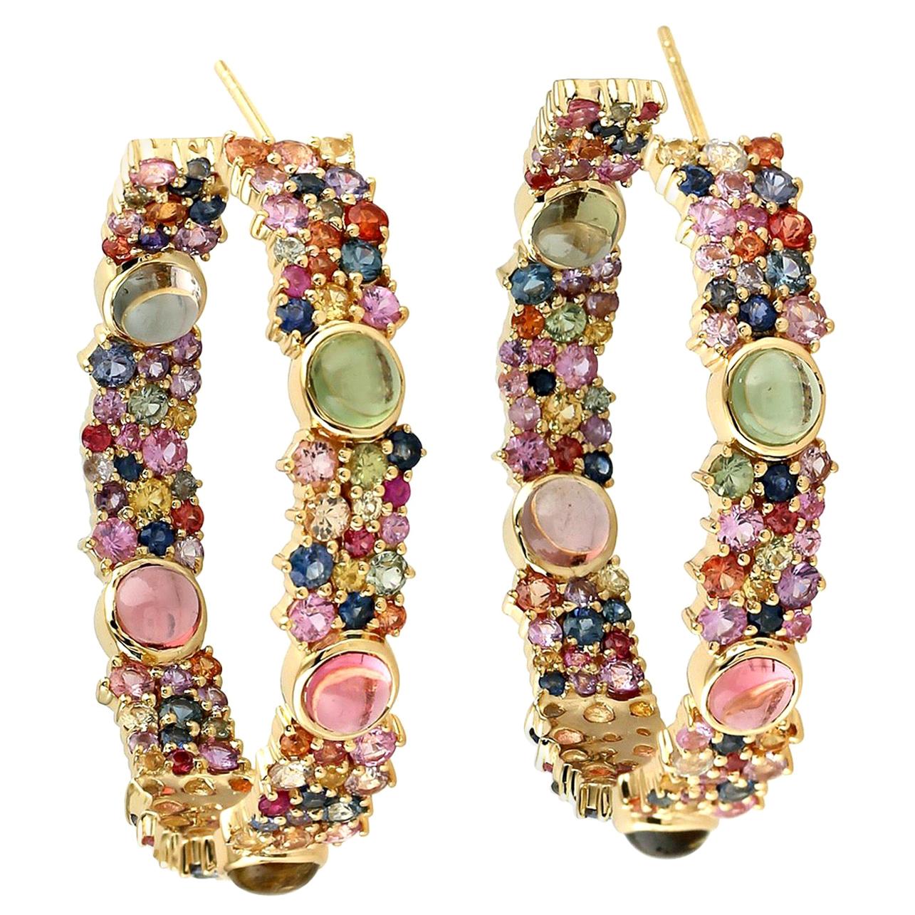 6.1 Carat Tourmaline Sapphire Hoop Earrings For Sale