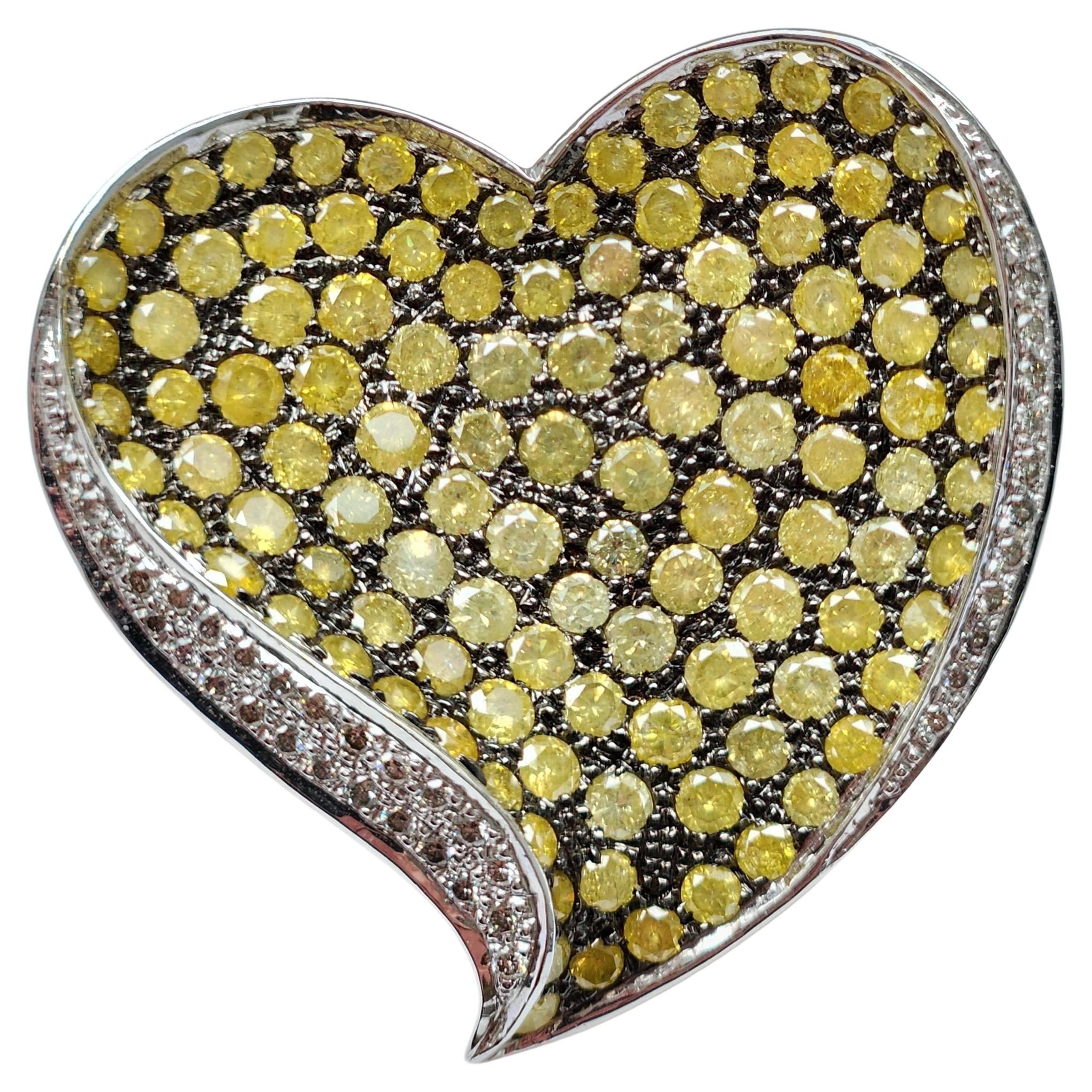 6.1 Carat Greenish Yellow Heart Shaped Pendent Brooch For Sale
