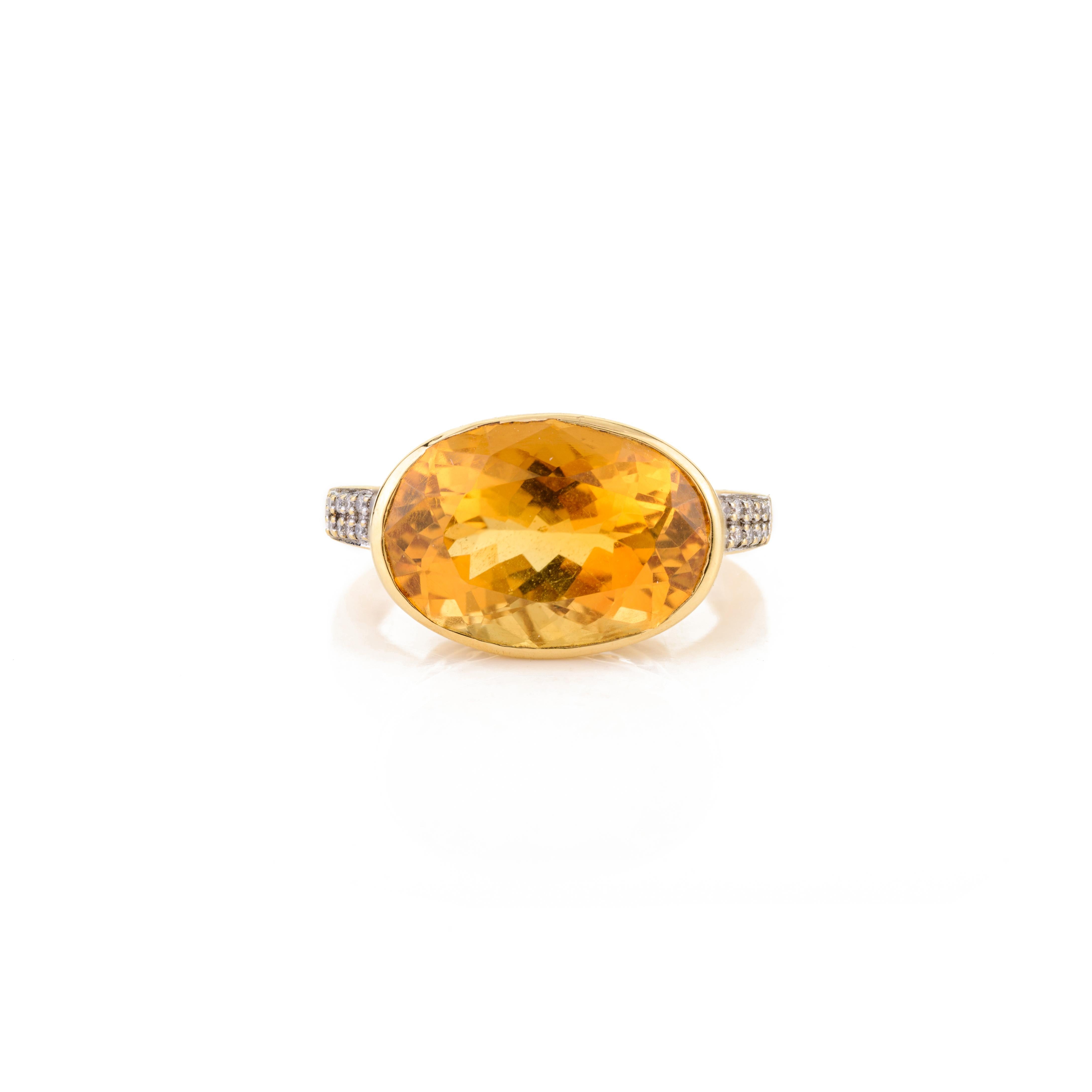 For Sale:  6.1 CTW Big Oval Citrine Gemstone Cocktail Ring with Diamonds in 18k Yellow Gold 10