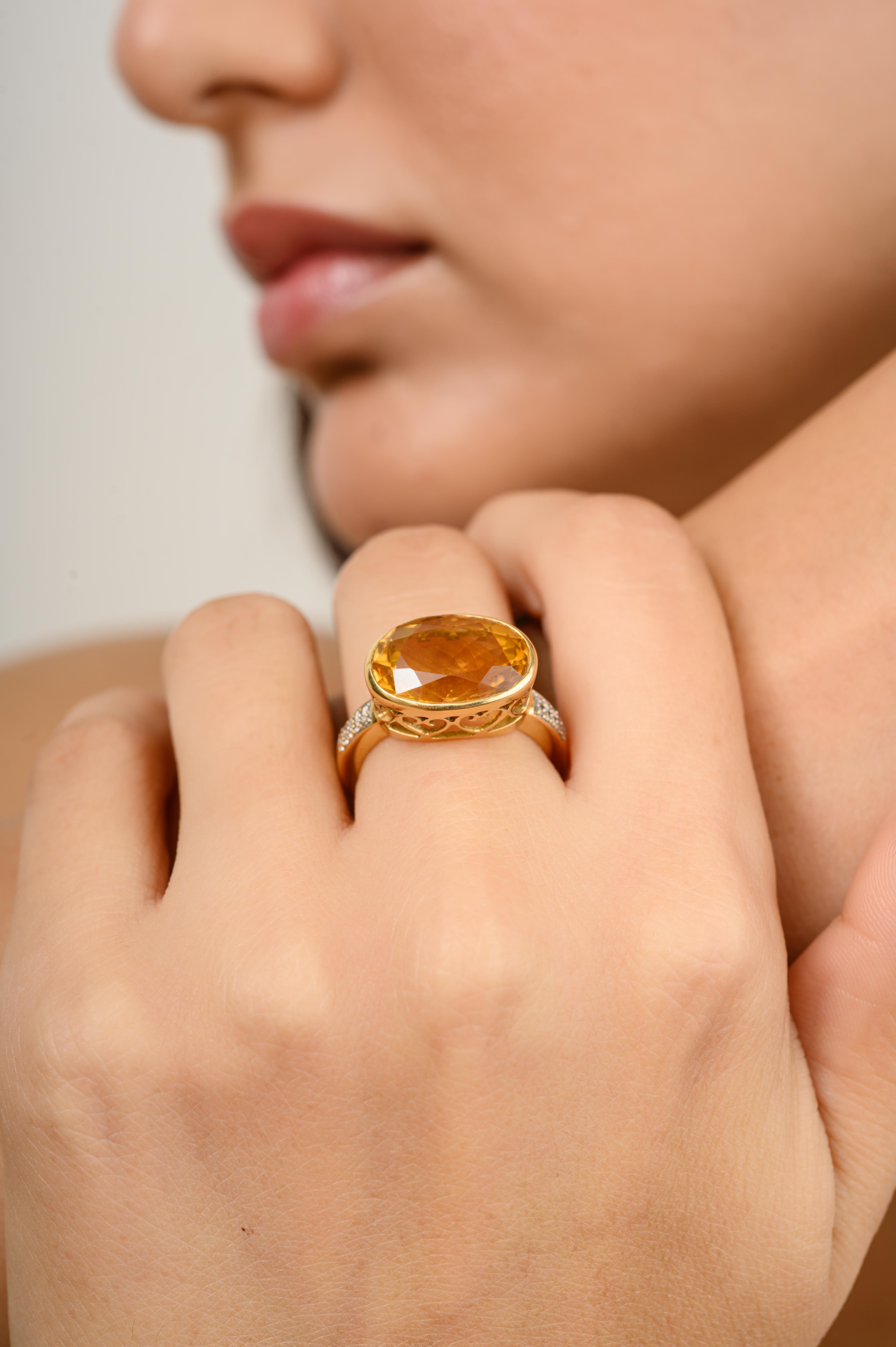 For Sale:  6.1 CTW Big Oval Citrine Gemstone Cocktail Ring with Diamonds in 18k Yellow Gold 4