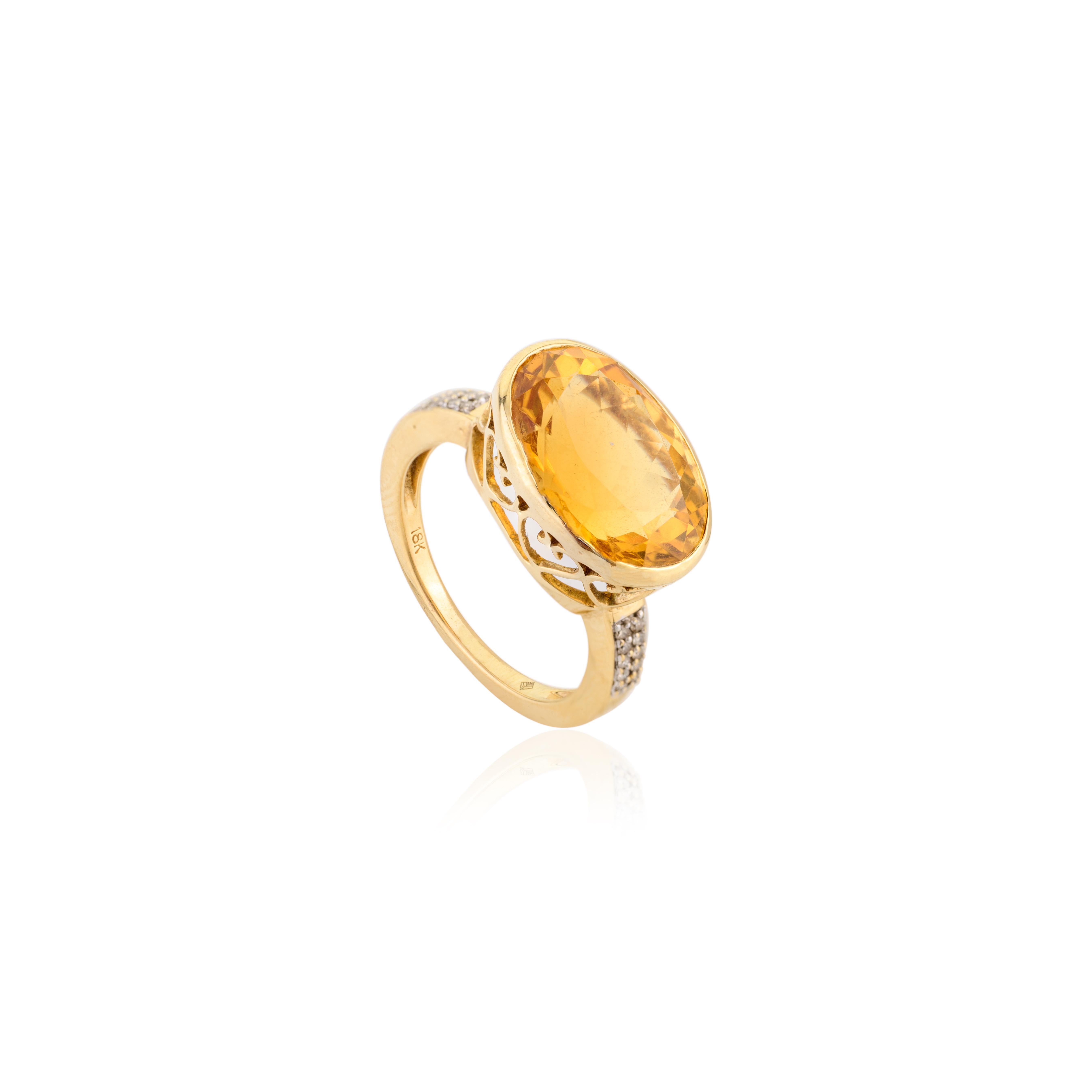 For Sale:  6.1 CTW Big Oval Citrine Gemstone Cocktail Ring with Diamonds in 18k Yellow Gold 5