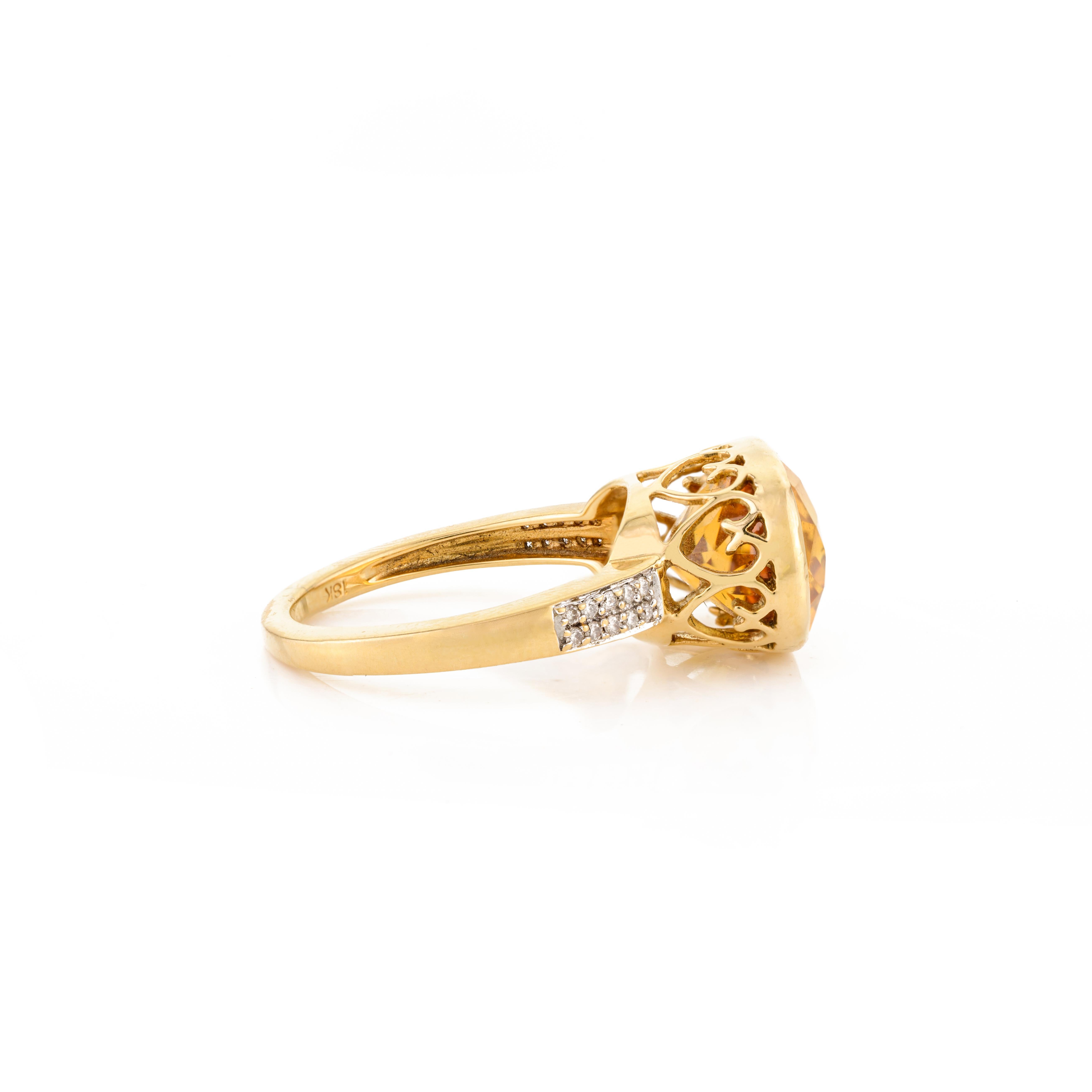 For Sale:  6.1 CTW Big Oval Citrine Gemstone Cocktail Ring with Diamonds in 18k Yellow Gold 7