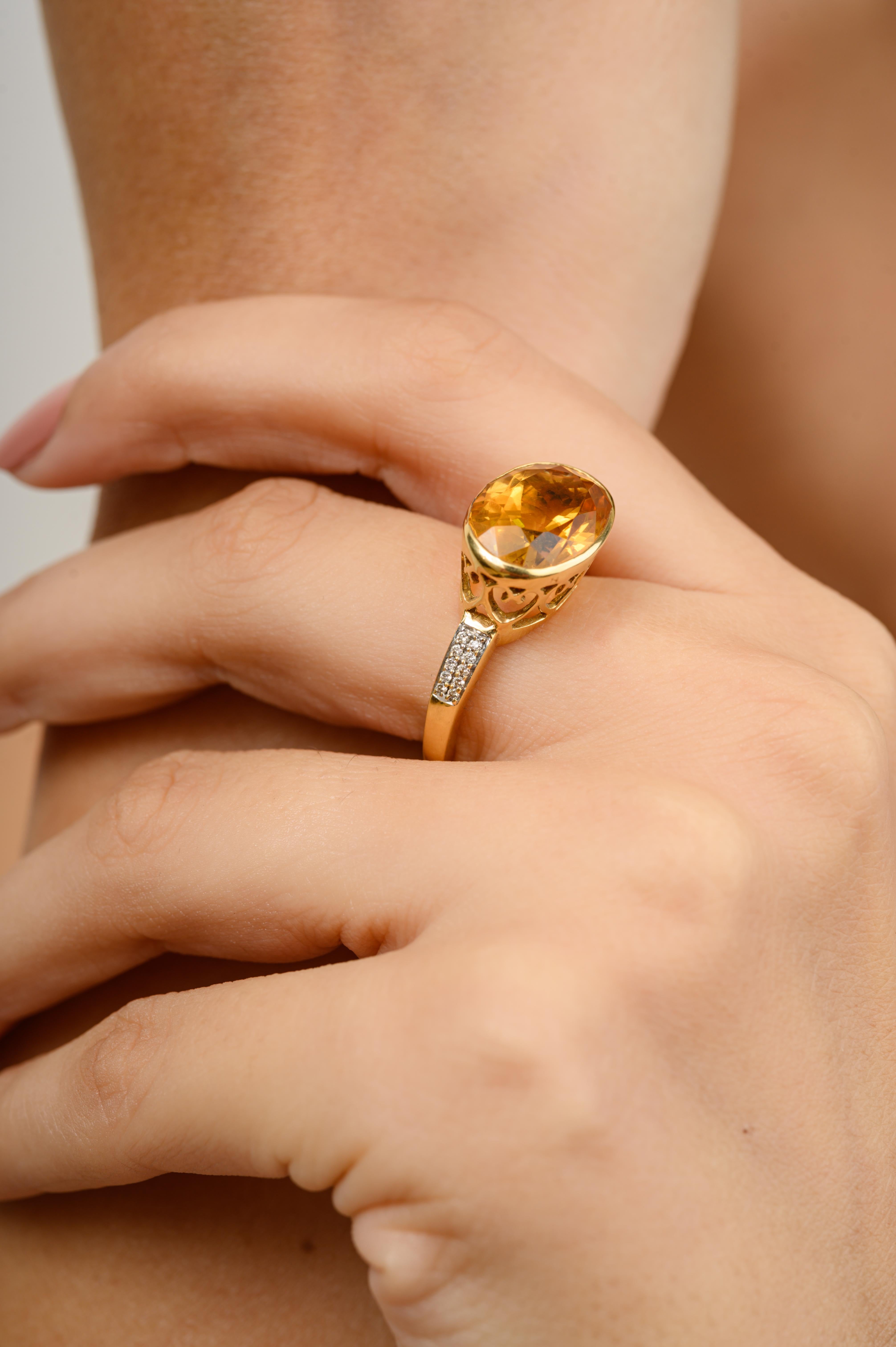 For Sale:  6.1 CTW Big Oval Citrine Gemstone Cocktail Ring with Diamonds in 18k Yellow Gold 8