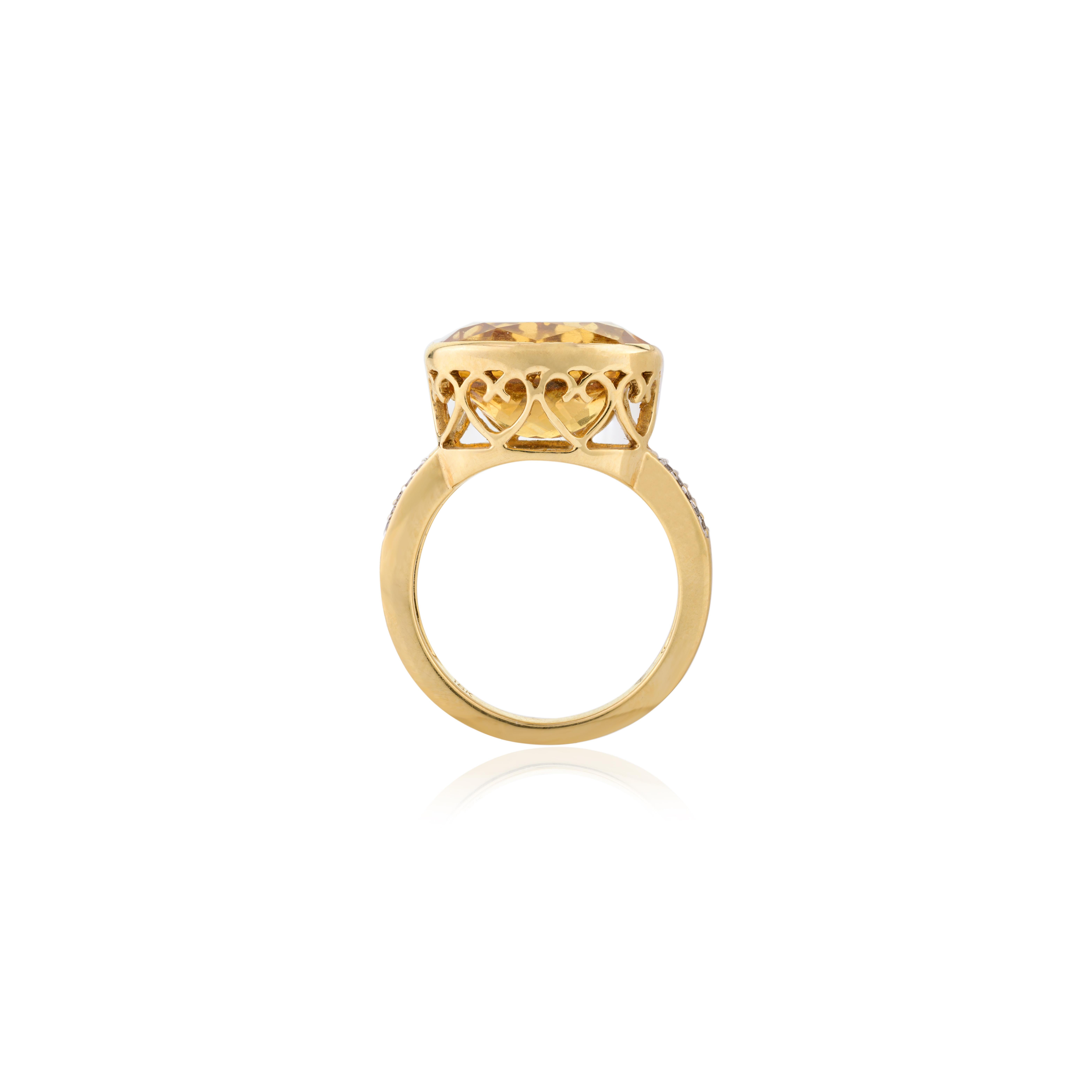 For Sale:  6.1 CTW Big Oval Citrine Gemstone Cocktail Ring with Diamonds in 18k Yellow Gold 9