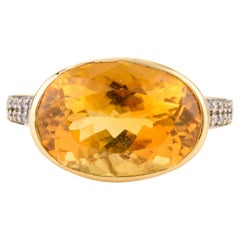 6.1 CTW Big Oval Citrine Gemstone Cocktail Ring with Diamonds in 18k Yellow Gold