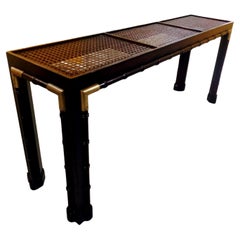 Faux Bamboo Cane and Smoked Glass Top Console Table