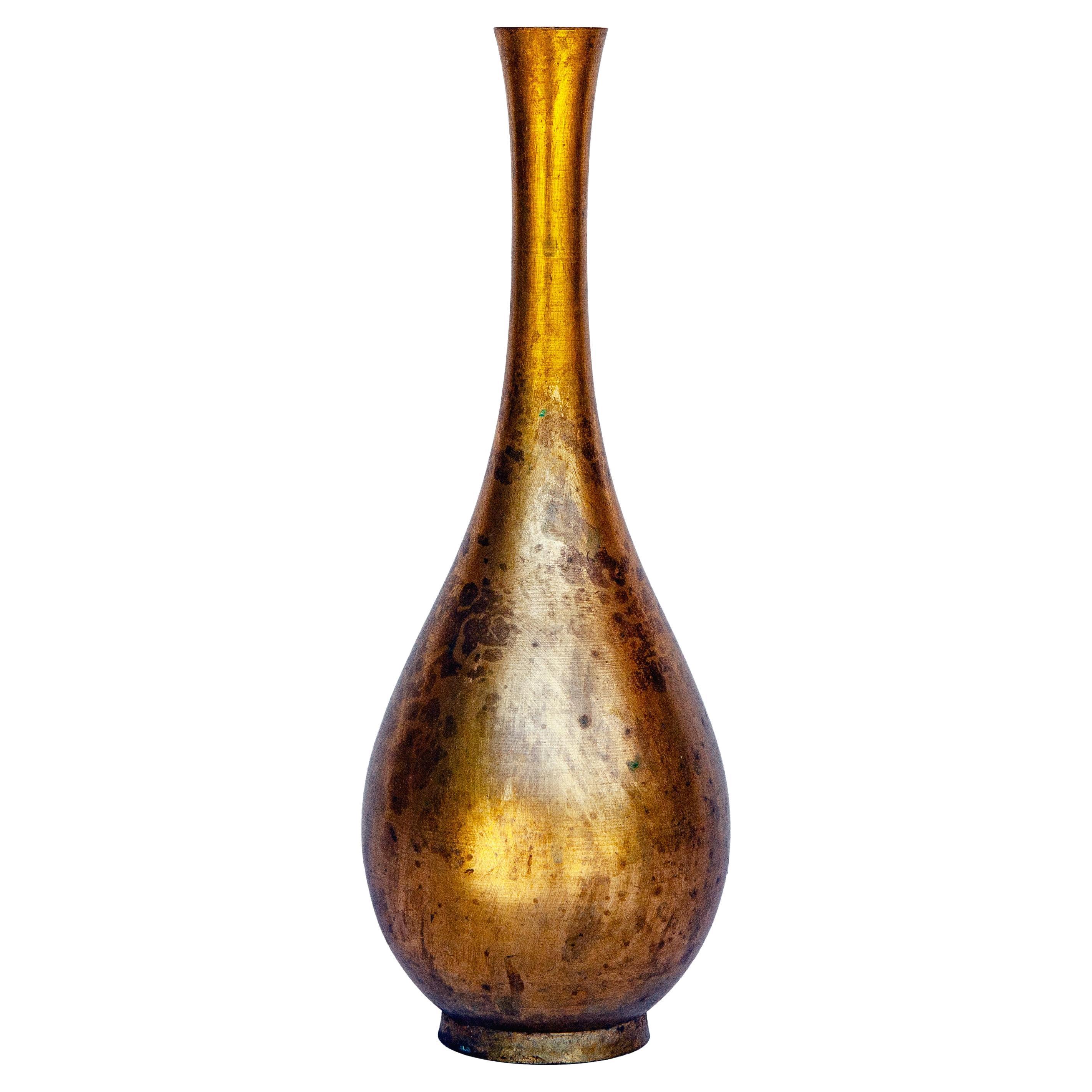 61 Mid century Japanese Gilt & Acid Washed Bronze Bud Vase