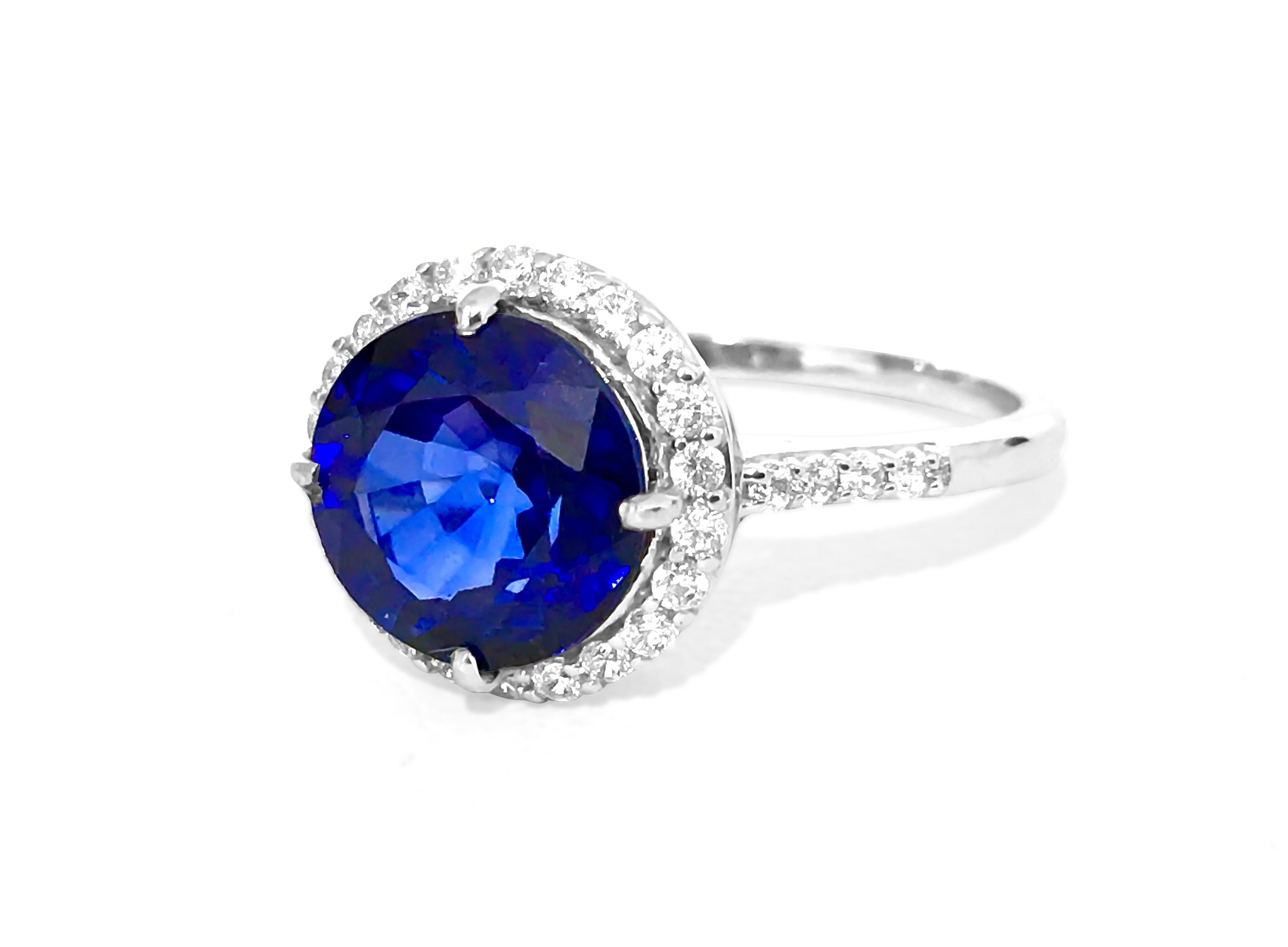 Modern 6.10 Carat Blue Sapphire Diamond White Gold Engagement Ring
