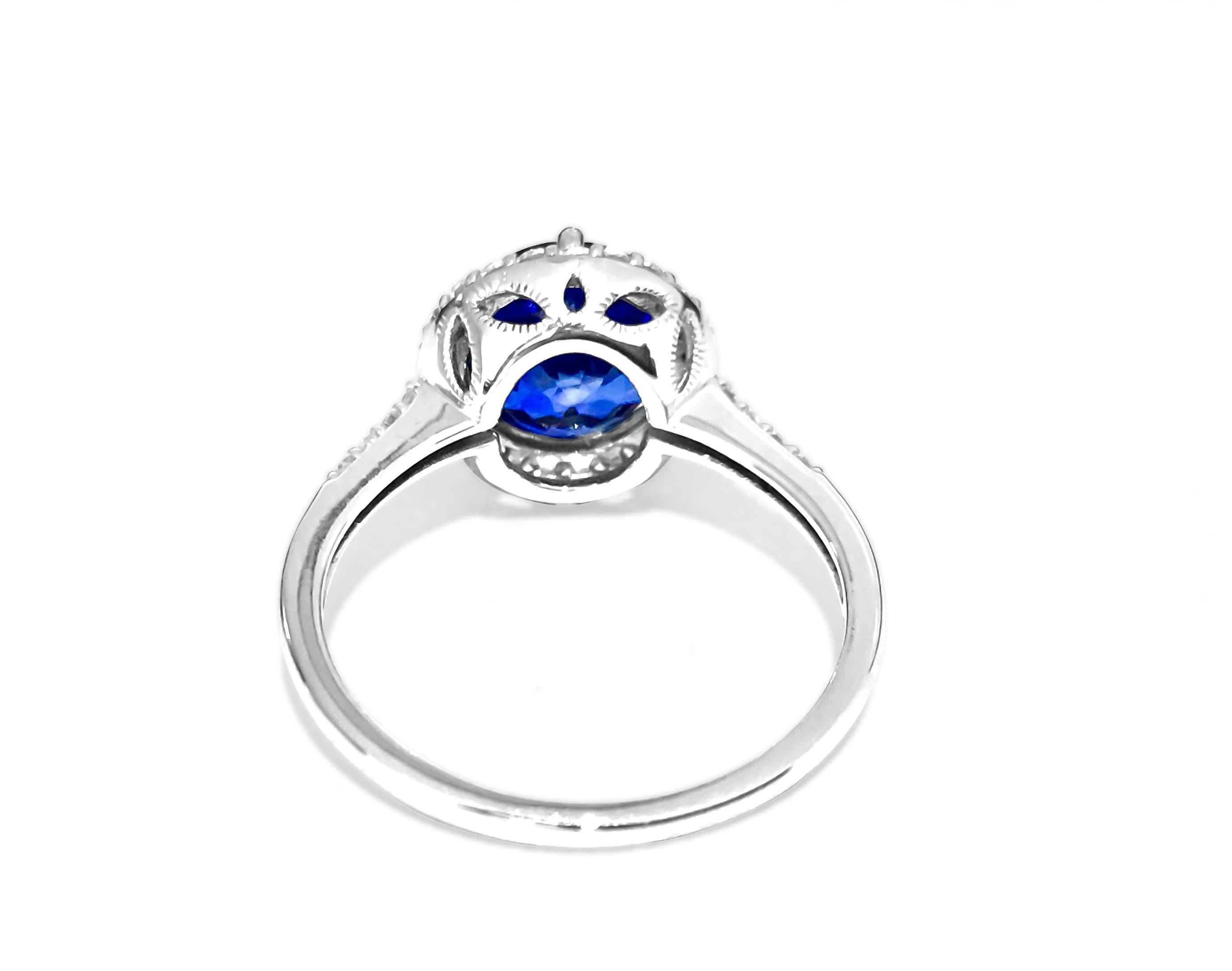 Round Cut 6.10 Carat Blue Sapphire Diamond White Gold Engagement Ring