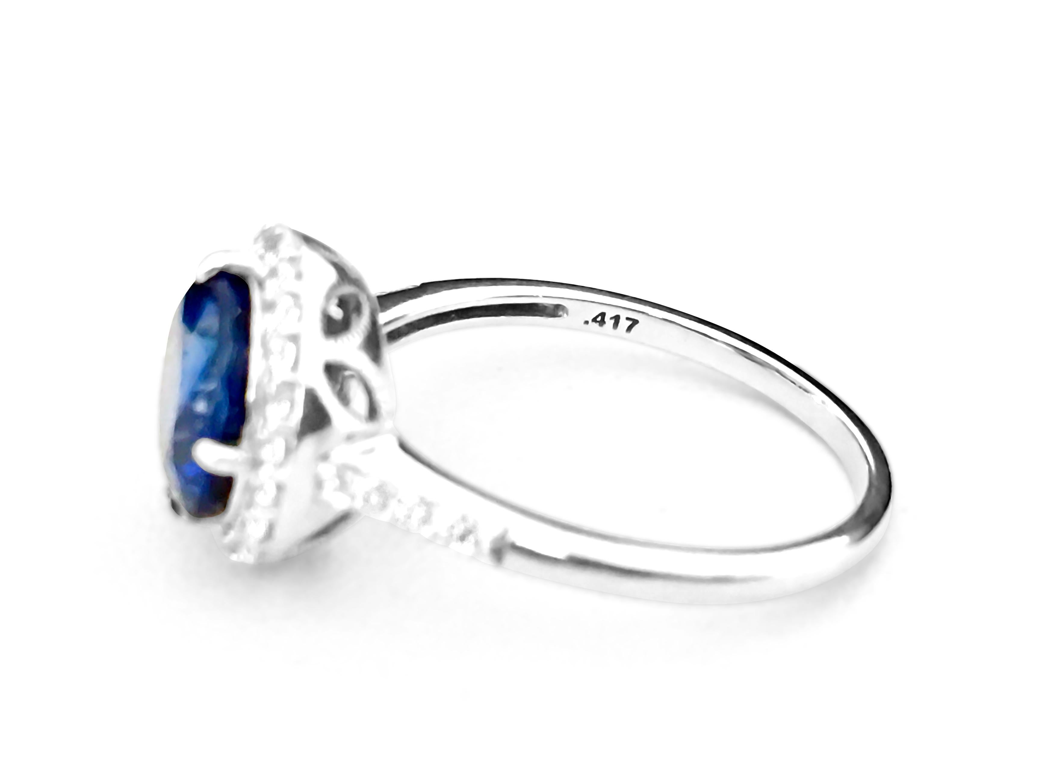 Women's 6.10 Carat Blue Sapphire Diamond White Gold Engagement Ring