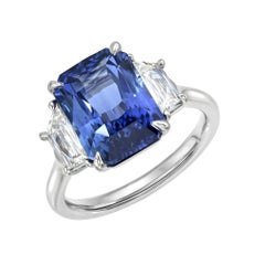 6.10 Carat Ceylon Sapphire Diamond Three Stone Ring in Platinum GIA Certified