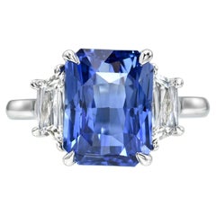 6.10 Carat Ceylon Sapphire Diamond Three Stone Ring in Platinum GIA Certified