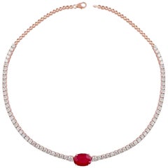 6.10 Carat Diamond 5.62 carat Ruby 14 Karat Rose Gold Tennis Choker Necklace