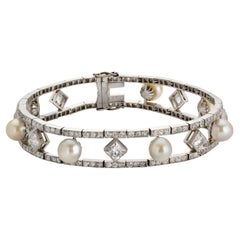 6.10 Carat Diamond and Pearl Bracelet in Platinum 850