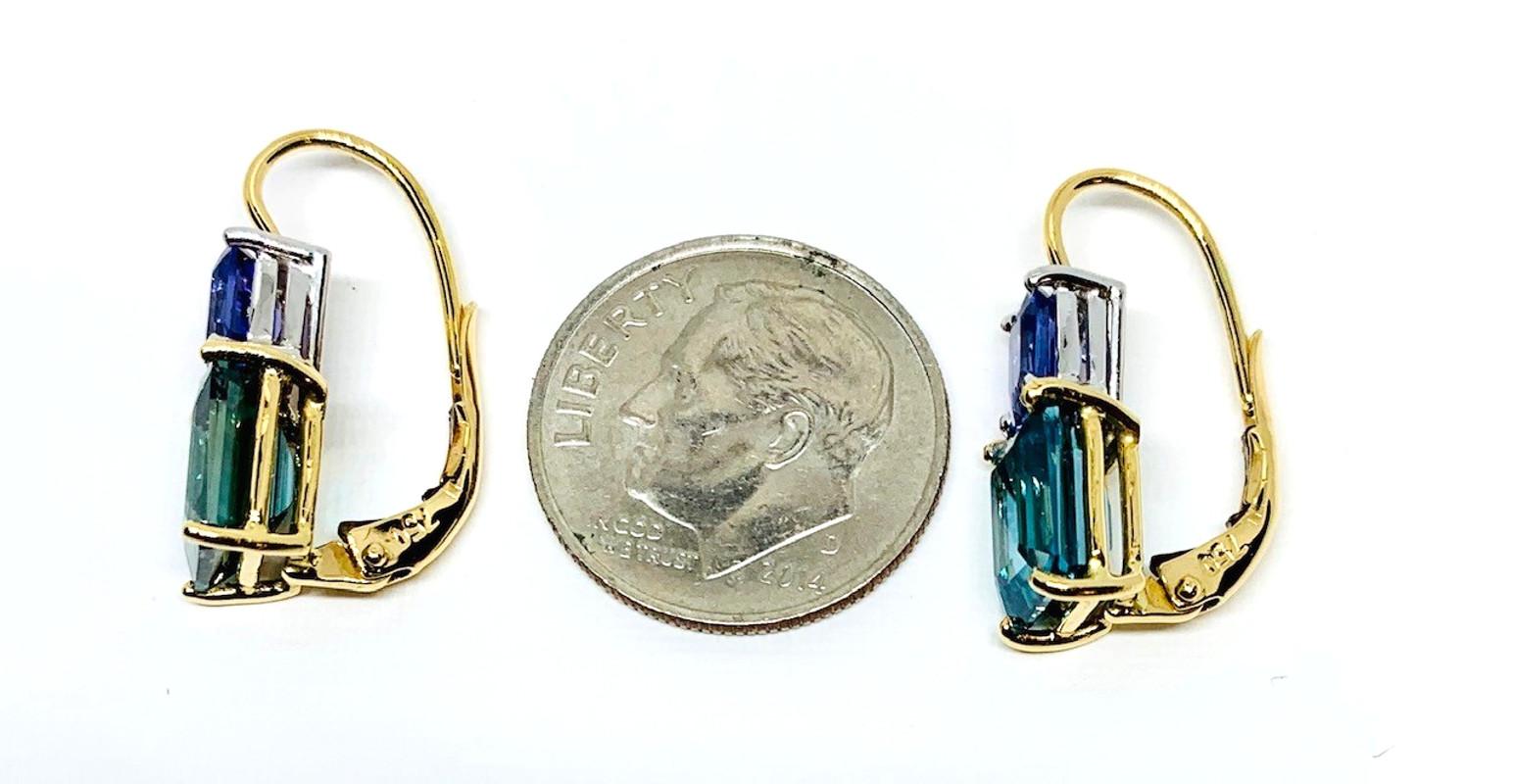 6 ct. t.w. Emerald Cut Blue Zircon, Tanzanite 18k Gold Lever Back Drop Earrings 2