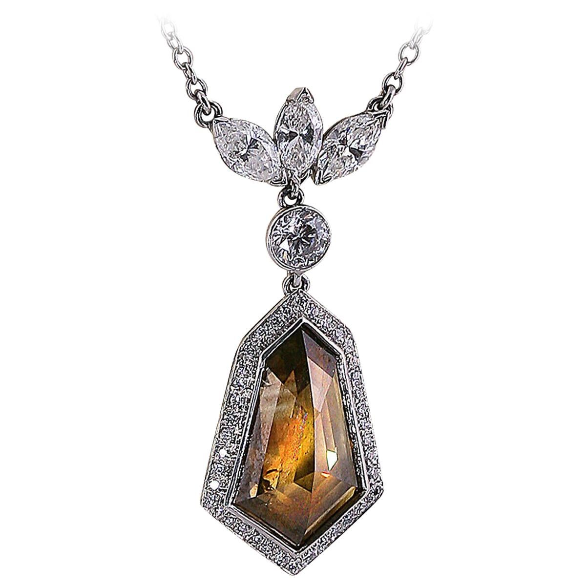 6.10 Carat GIA Certified Fancy Color Diamond Platinum Drop Necklace