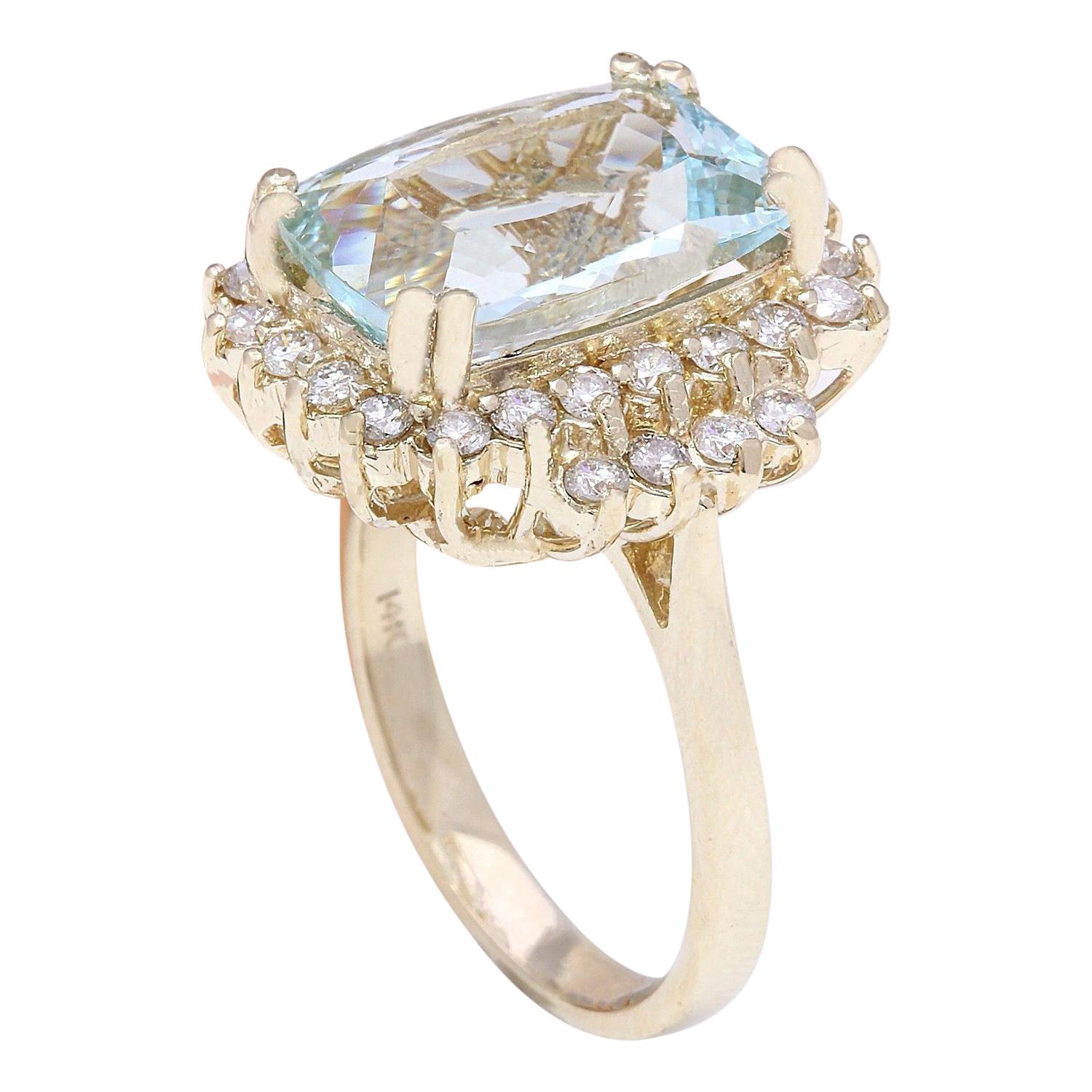 Aquamarine Diamond Ring 14 Karat Solid Yellow Gold  In New Condition For Sale In Los Angeles, CA