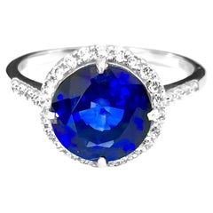6.10 Carat Natural Blue Sapphire & Diamond Engagement Ring