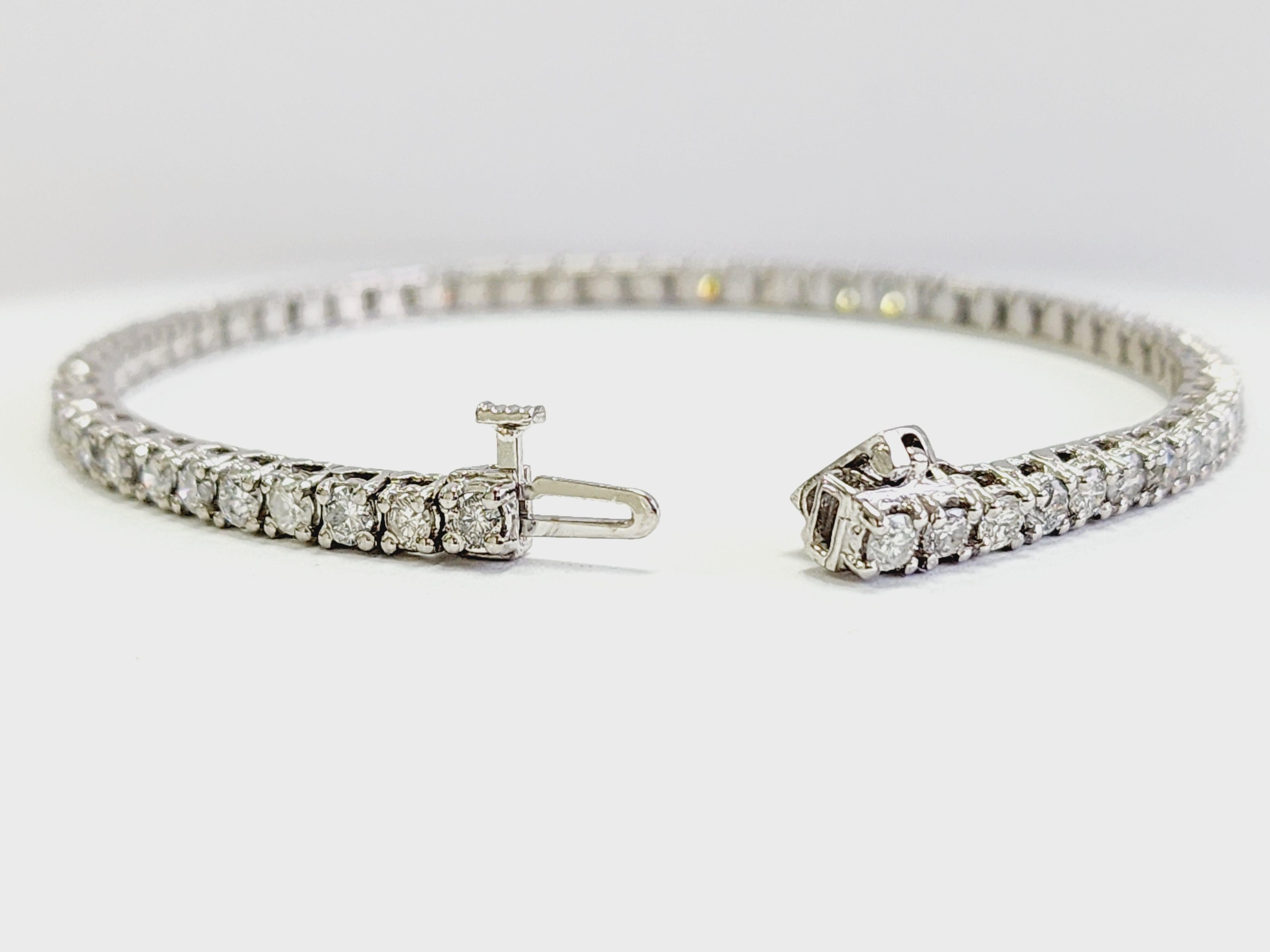 Brilliant Cut 6.10 Carat Natural Diamond Tennis Bracelet in 14 Karat White Gold