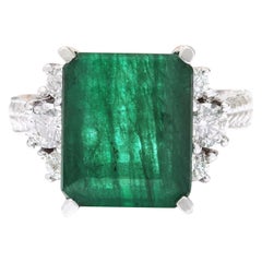 Natural Emerald Diamond Ring In 14 Karat Solid White Gold 